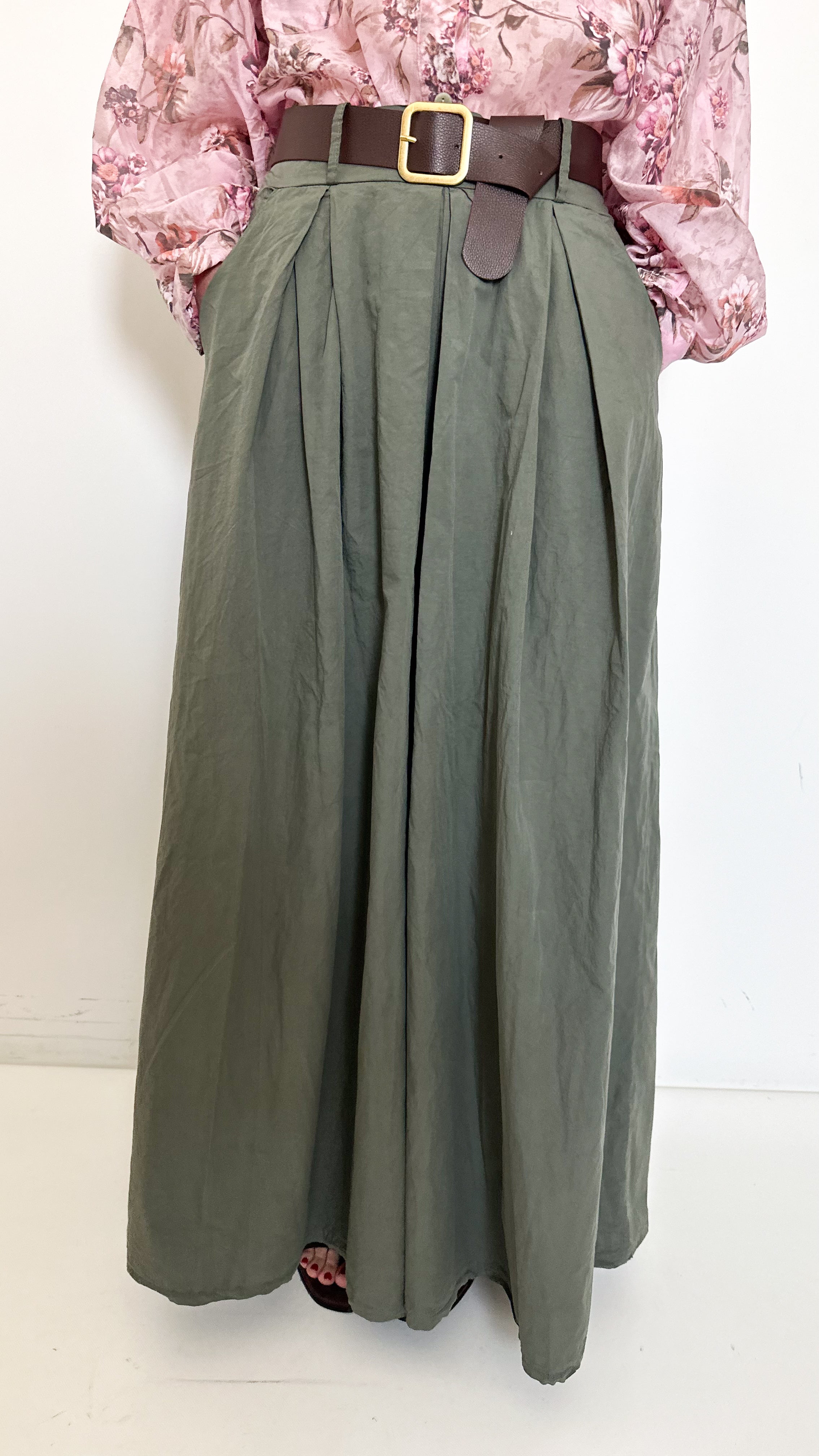 Pantaloni Palazzo Con Pinces Verdi