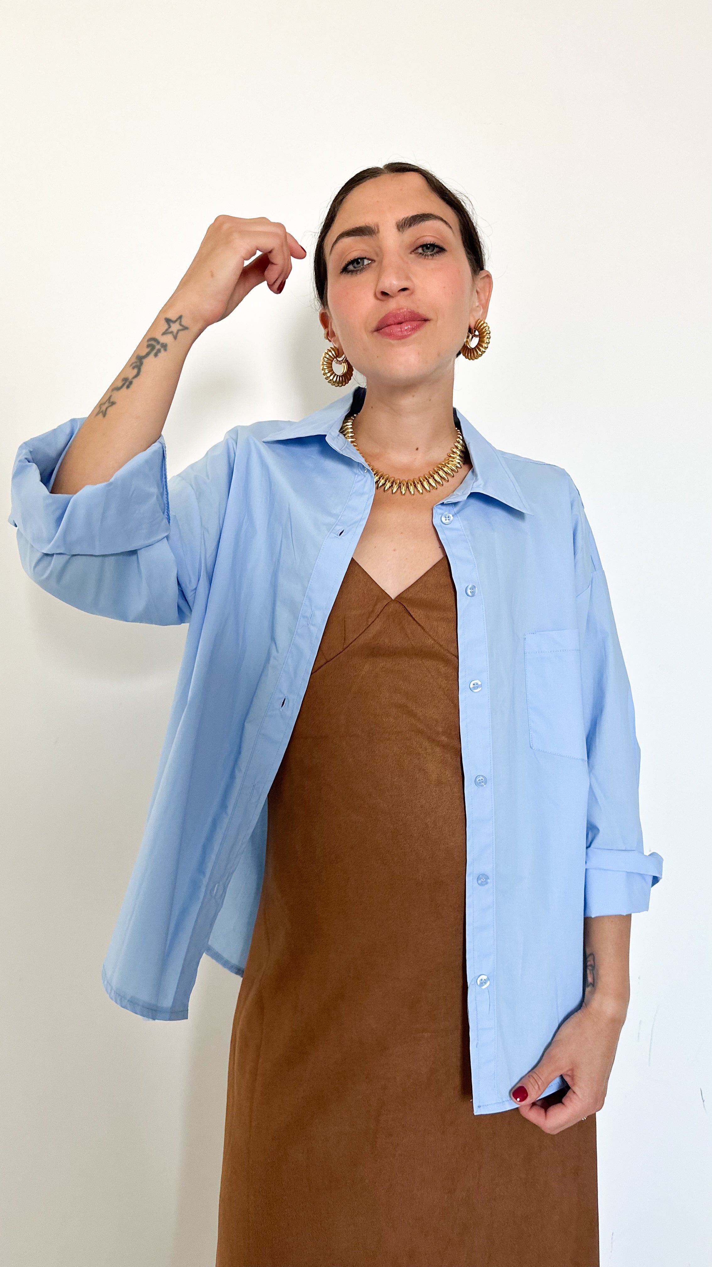 Camicia Celeste In Cotone