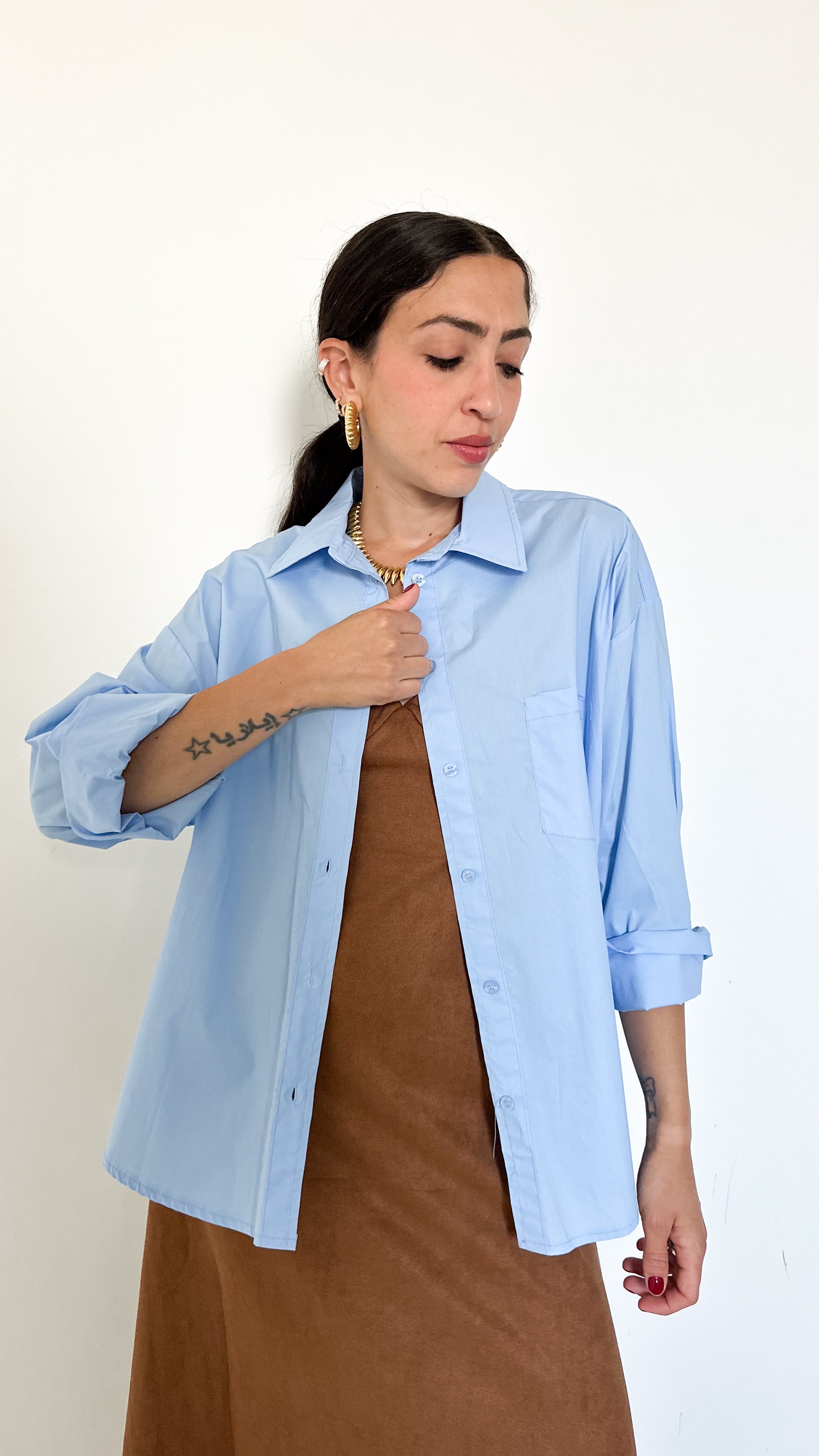 Camicia Celeste In Cotone