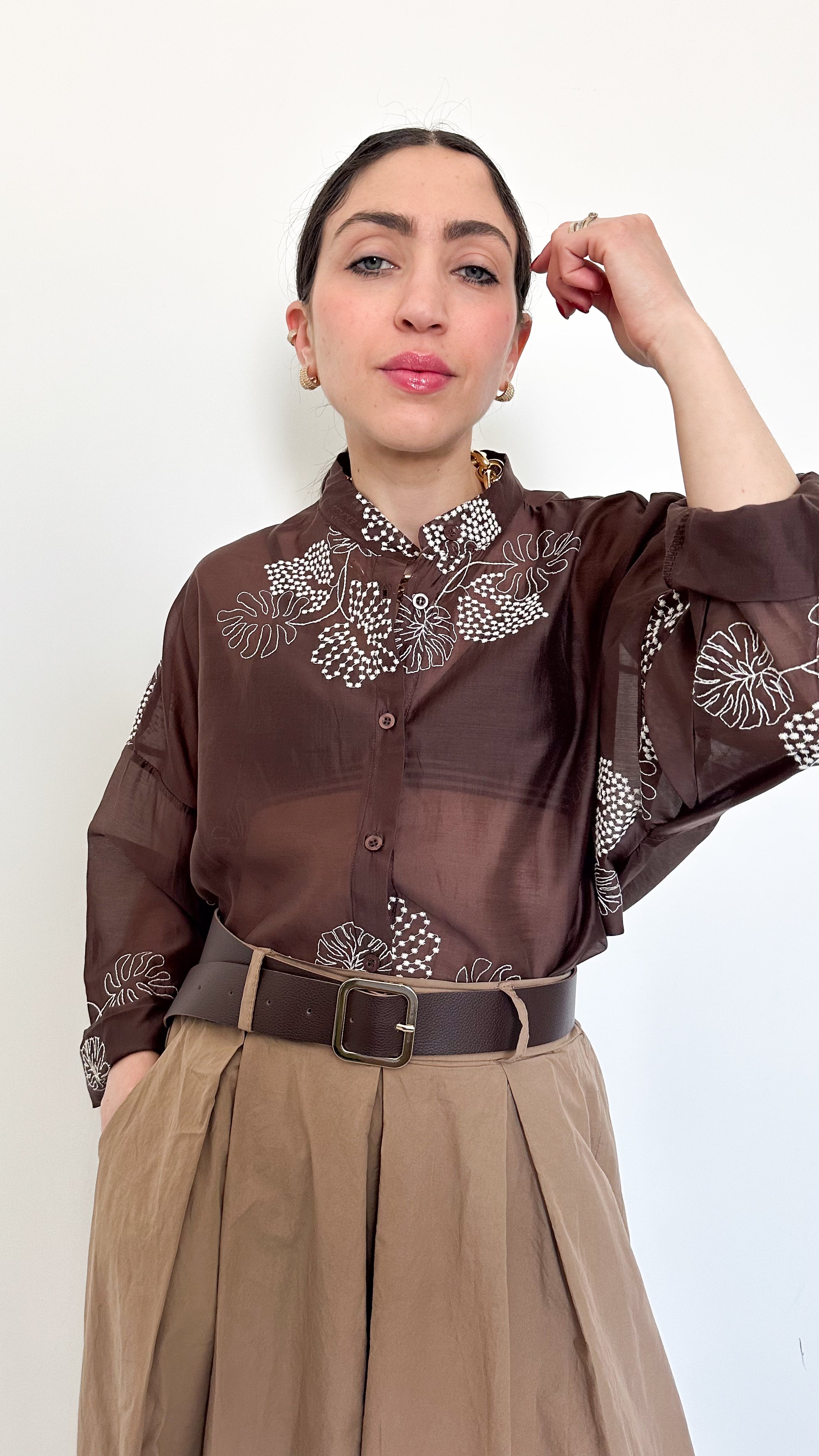 Camicia Marrone A Fantasia