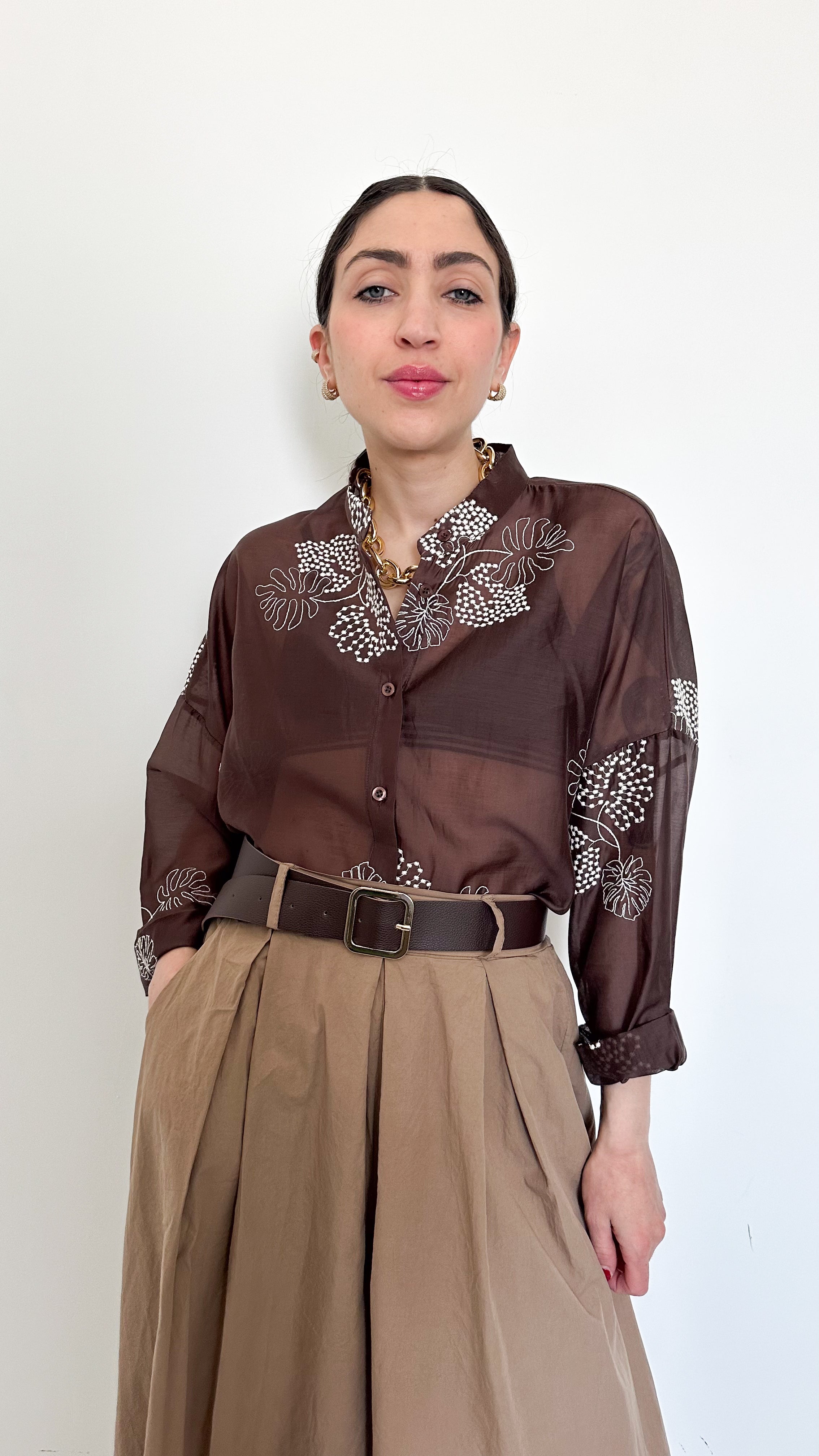 Camicia Marrone A Fantasia