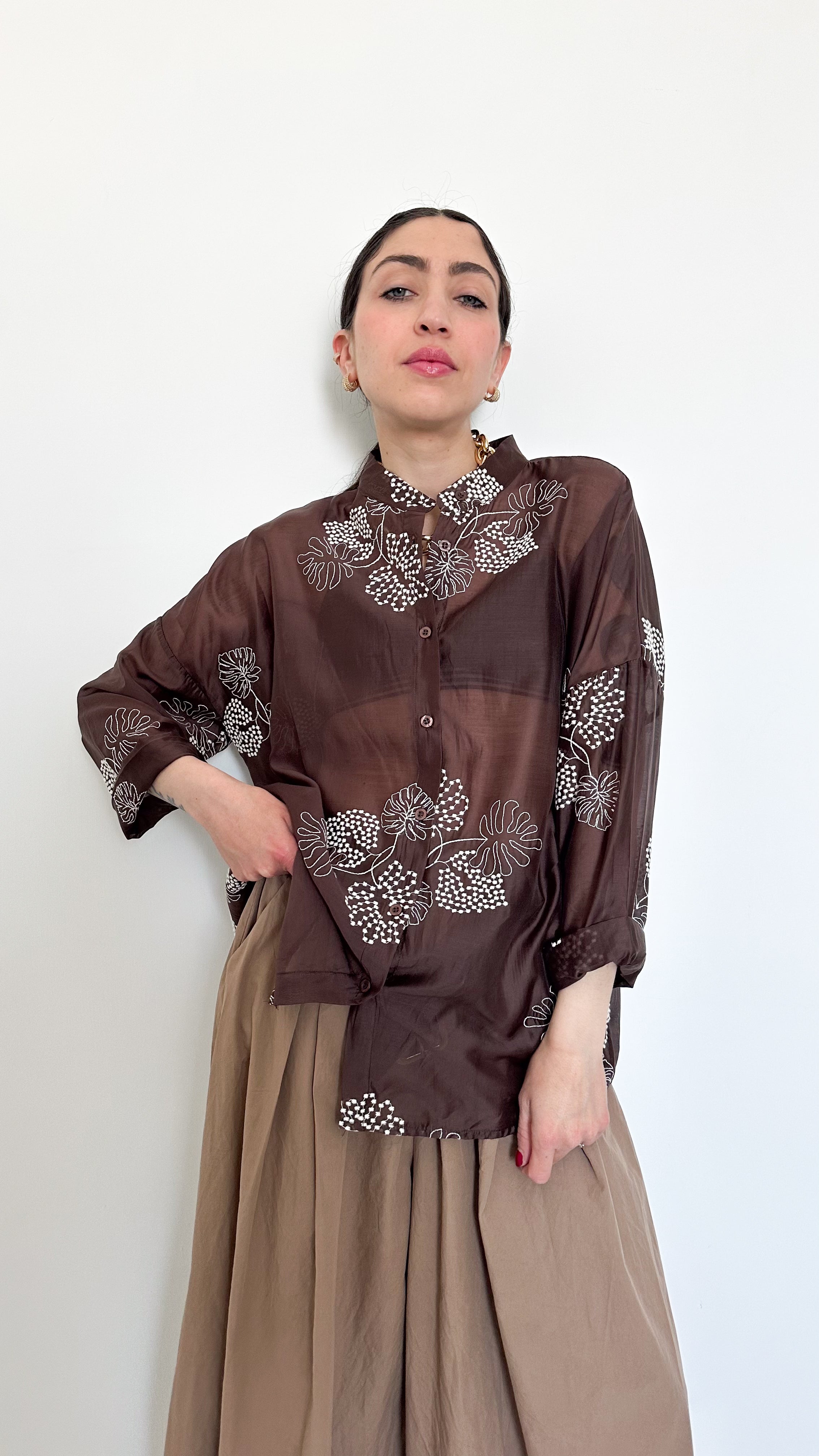 Camicia Marrone A Fantasia