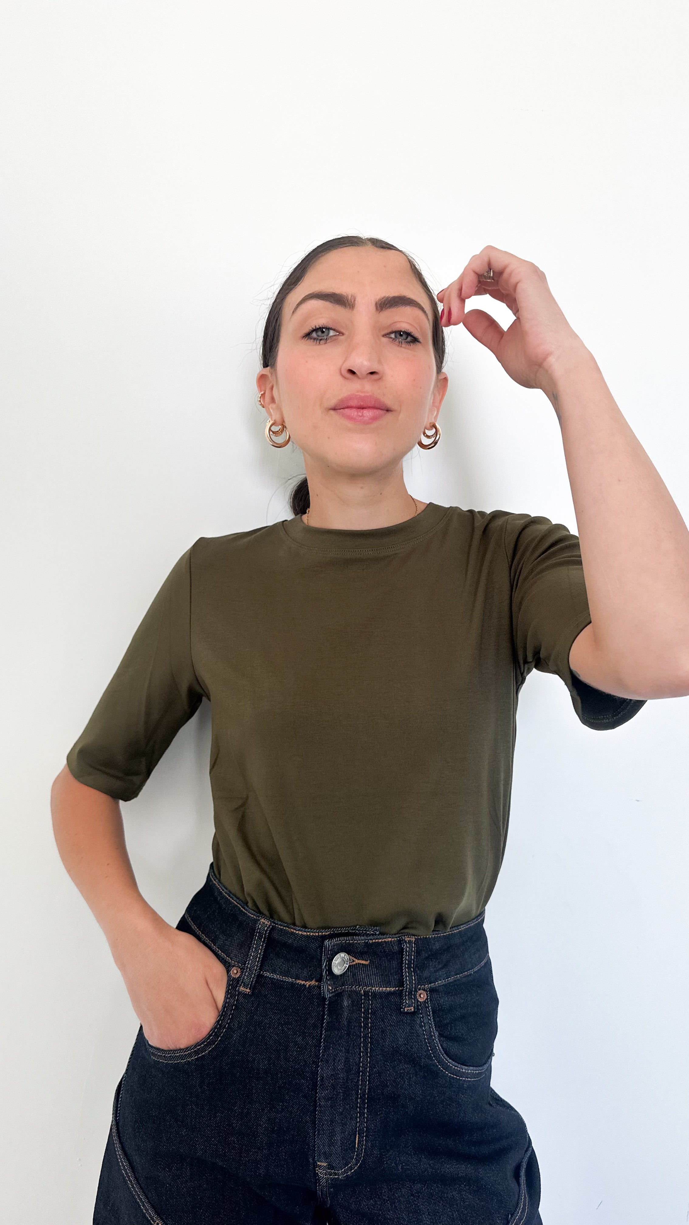 T-Shirt Verde In Viscosa Mezza Manica