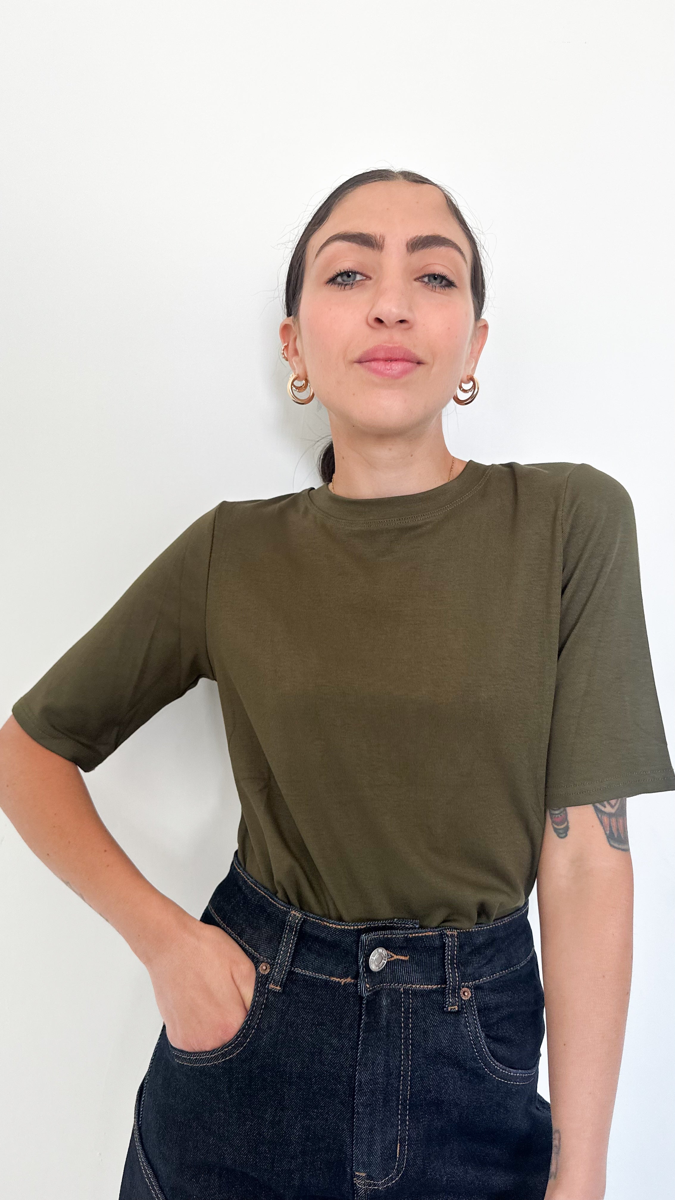 T-Shirt Verde In Viscosa Mezza Manica