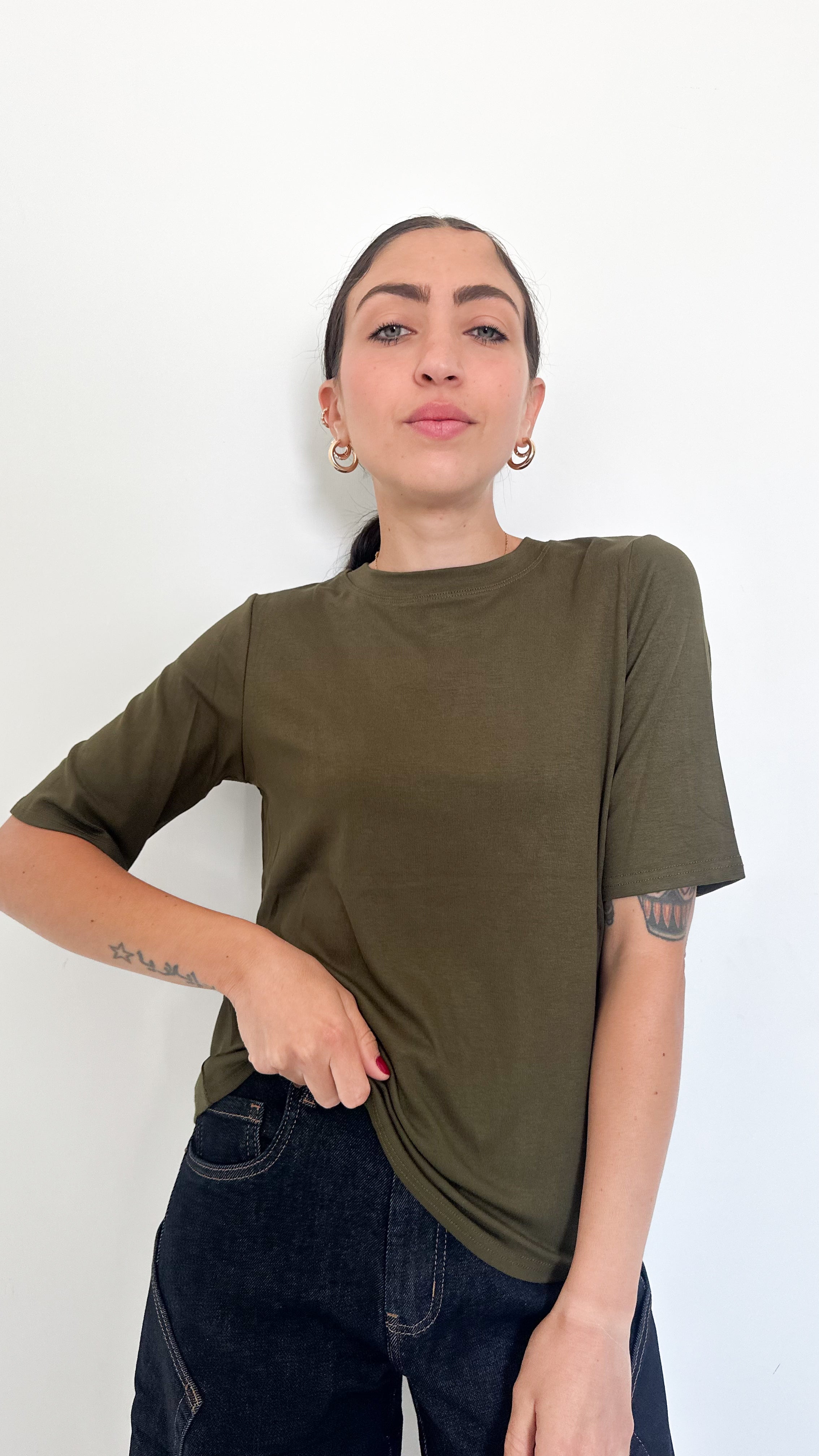 T-Shirt Verde In Viscosa Mezza Manica