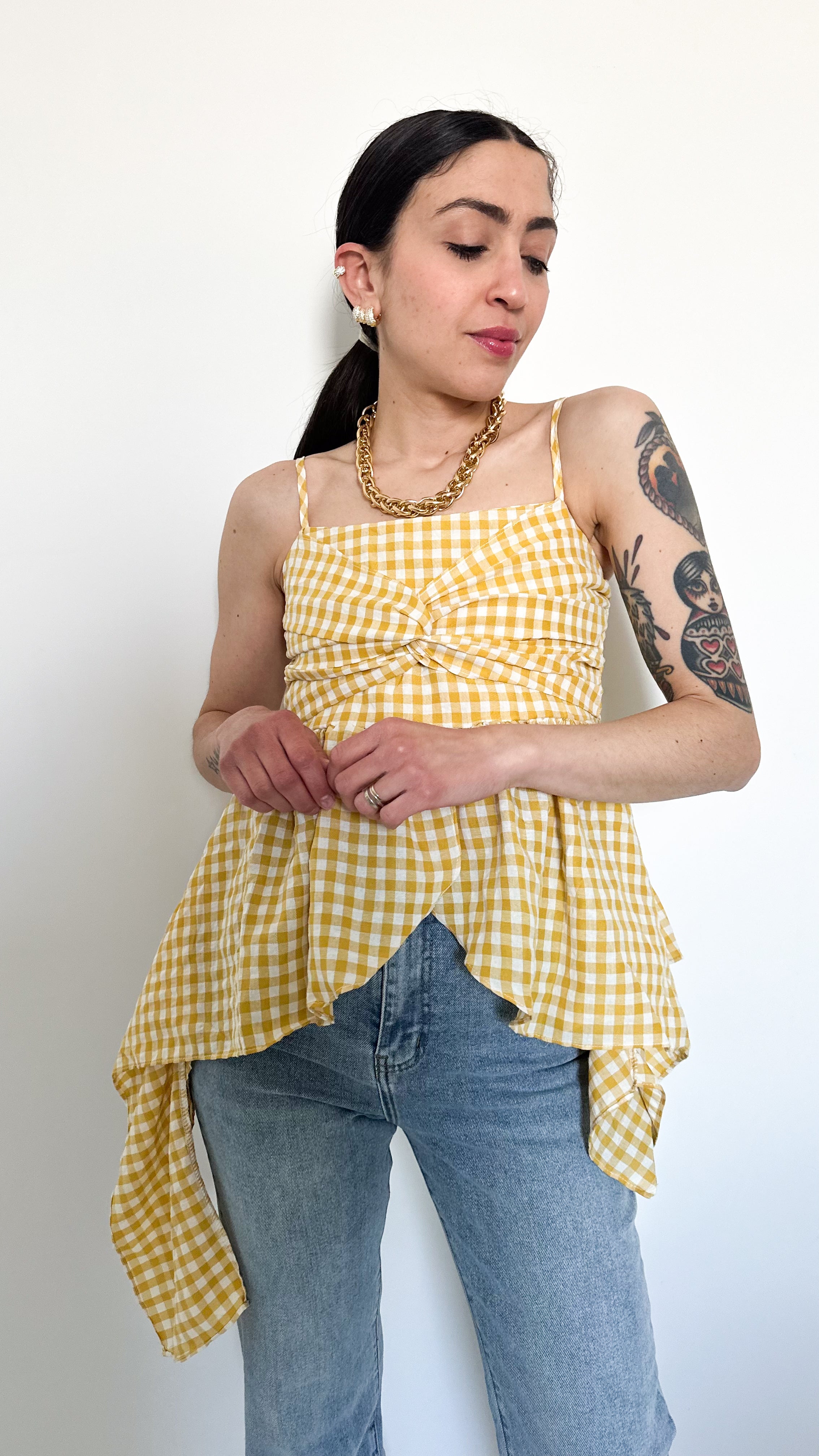 Top Giallo A Quadri