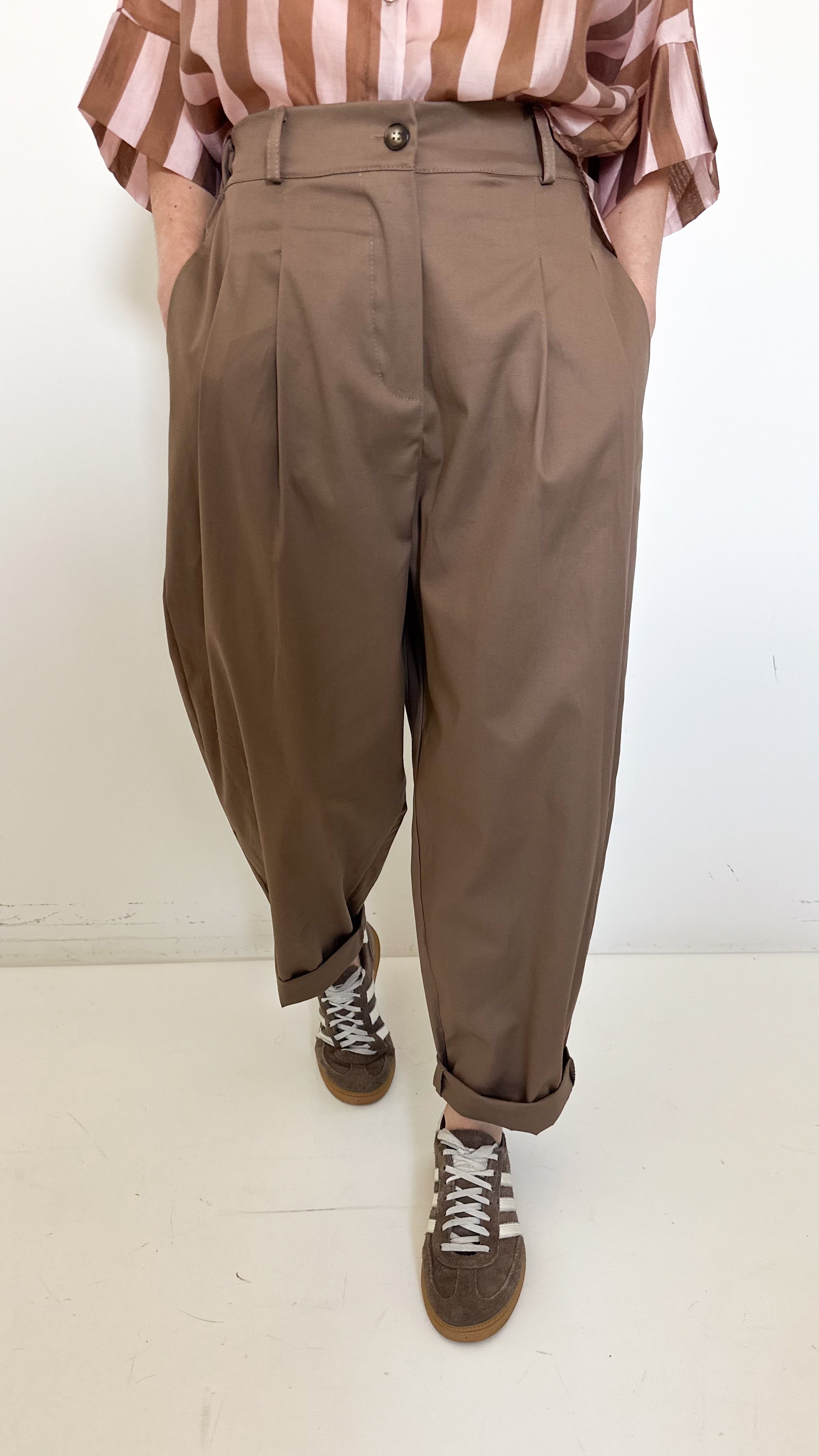 Pantaloni Ilaria In Cotone Taupe