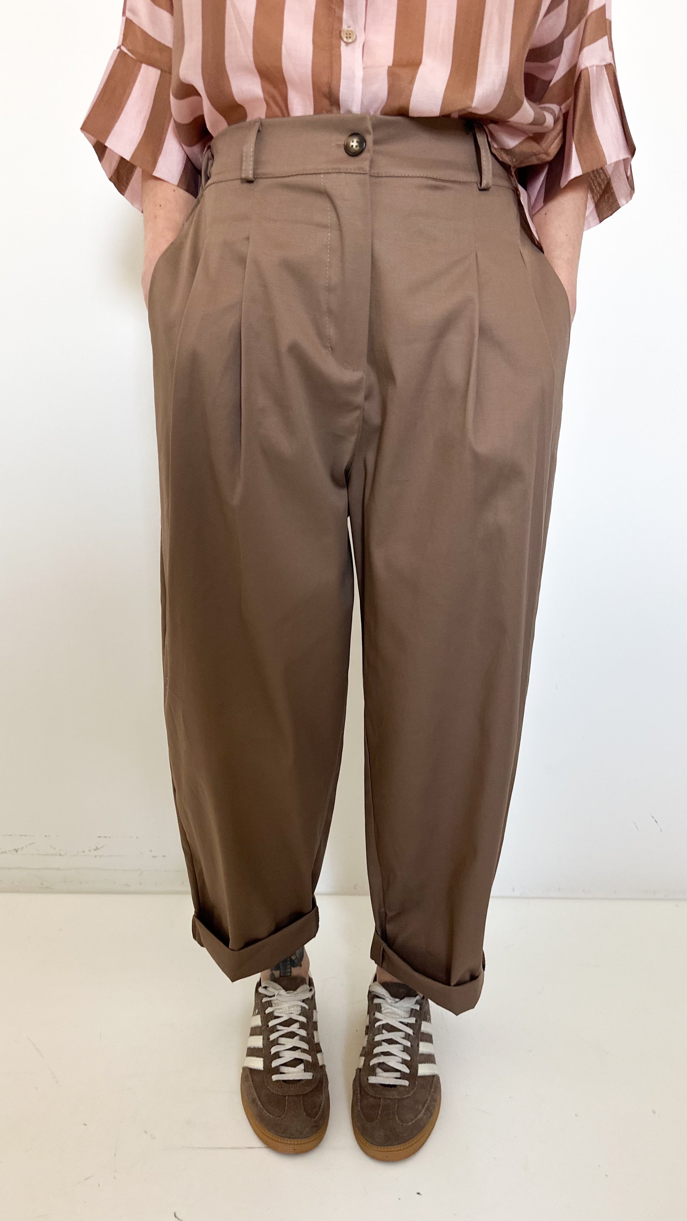 Pantaloni Ilaria In Cotone Taupe