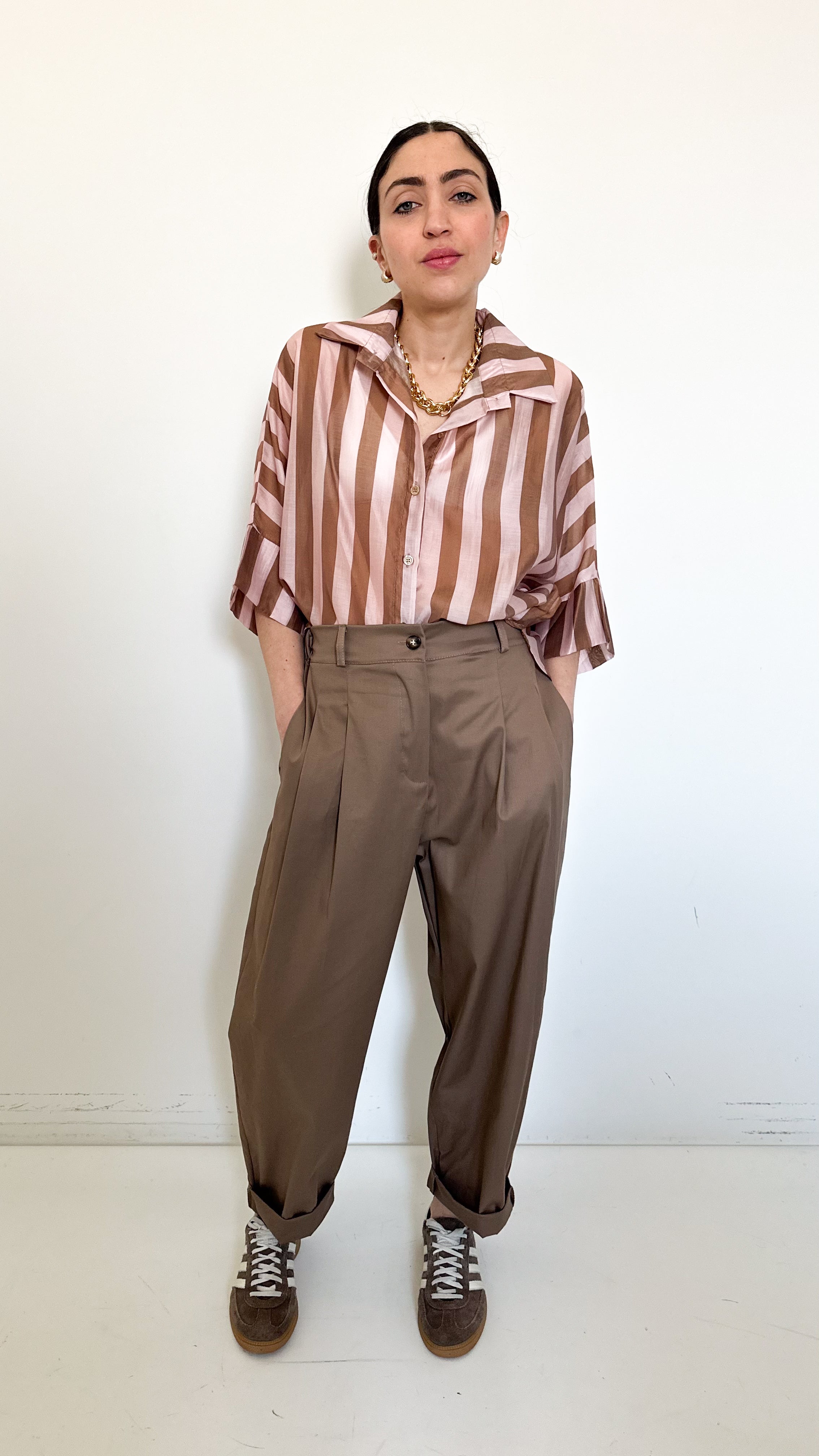Pantaloni Ilaria In Cotone Taupe