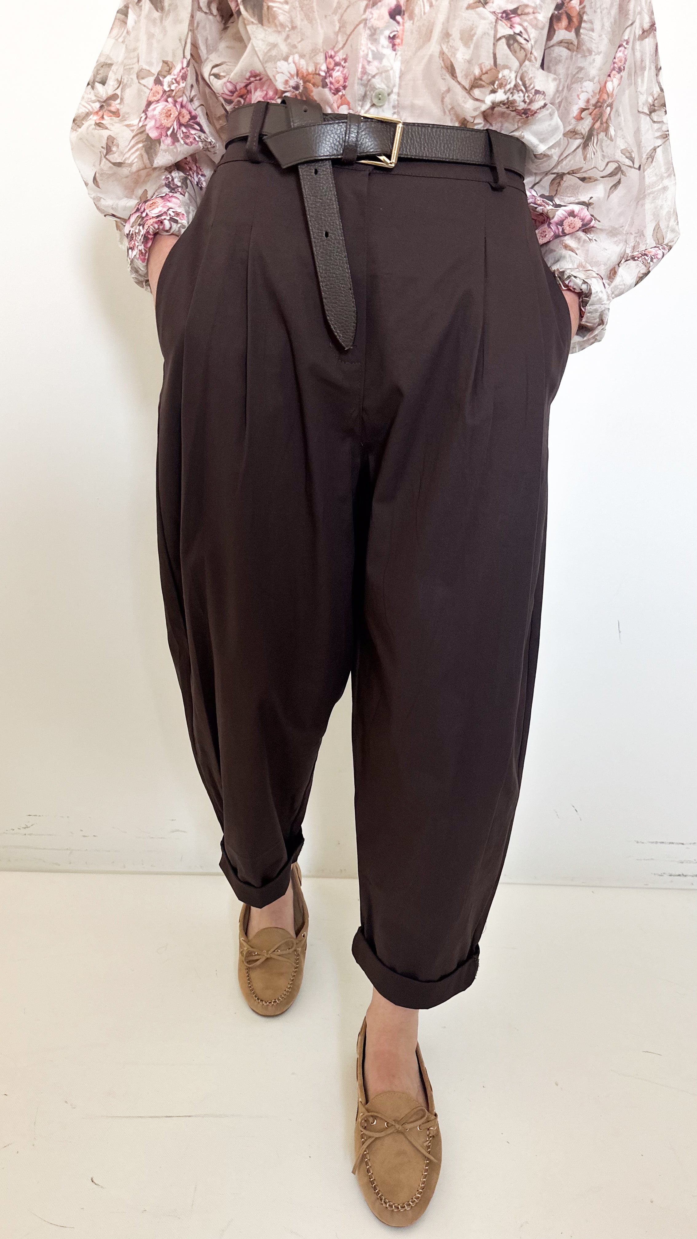 Pantaloni Ilaria In Cotone Marroni