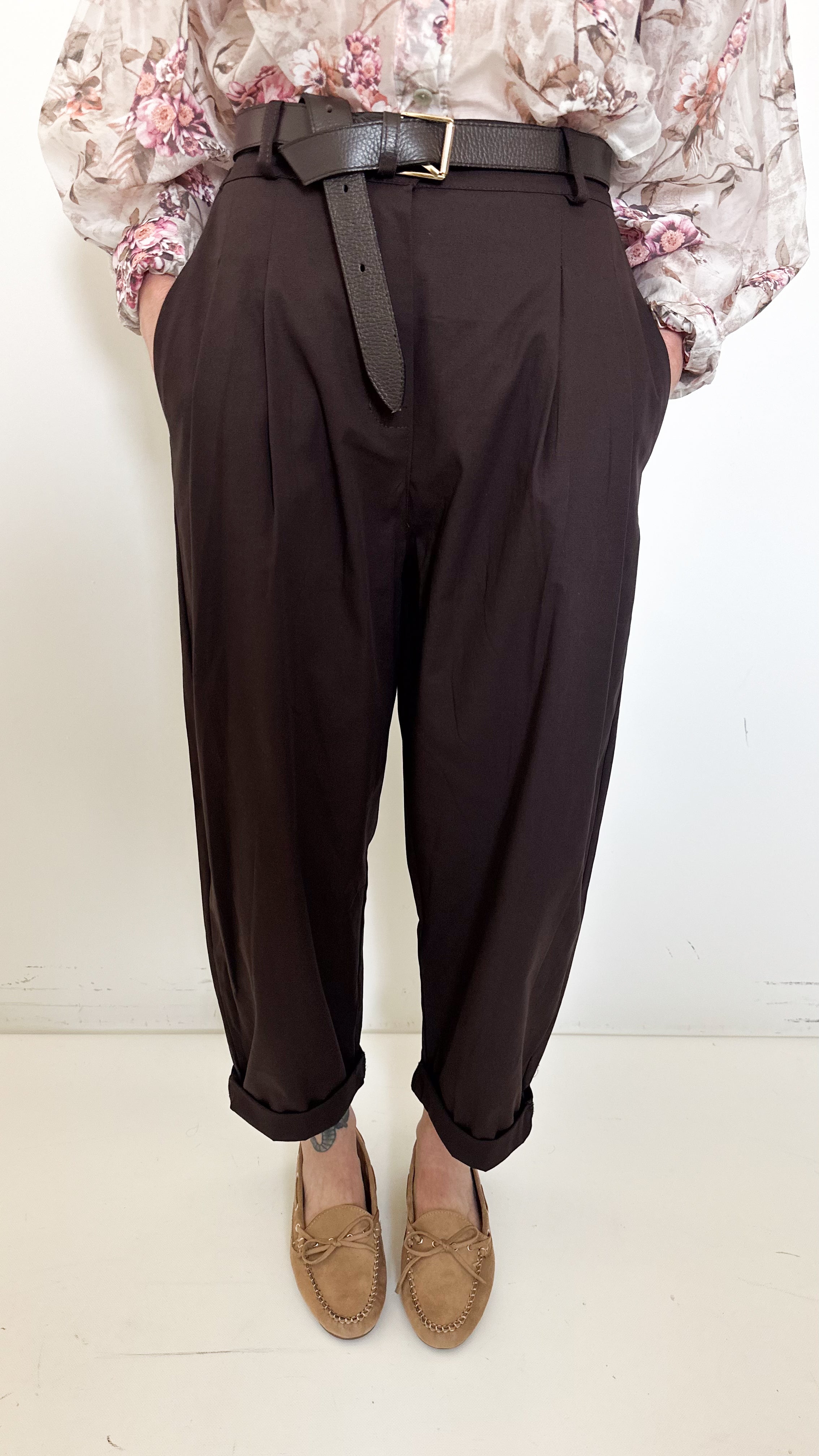 Pantaloni Ilaria In Cotone Marroni