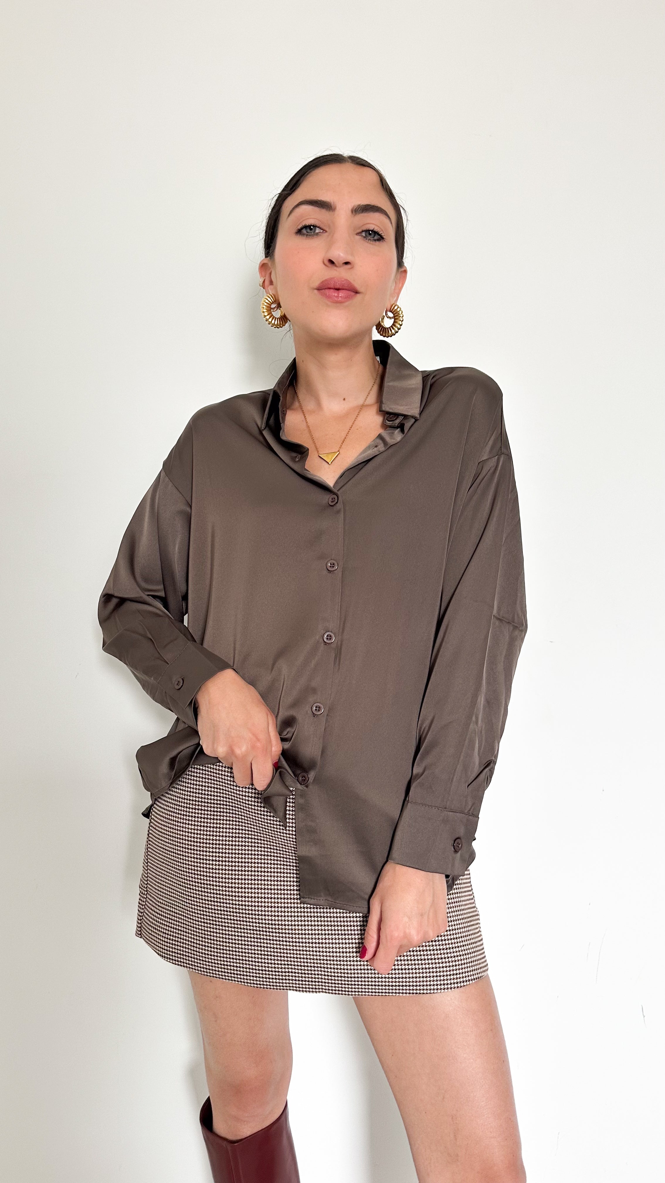 Camicia Marrone In Satin