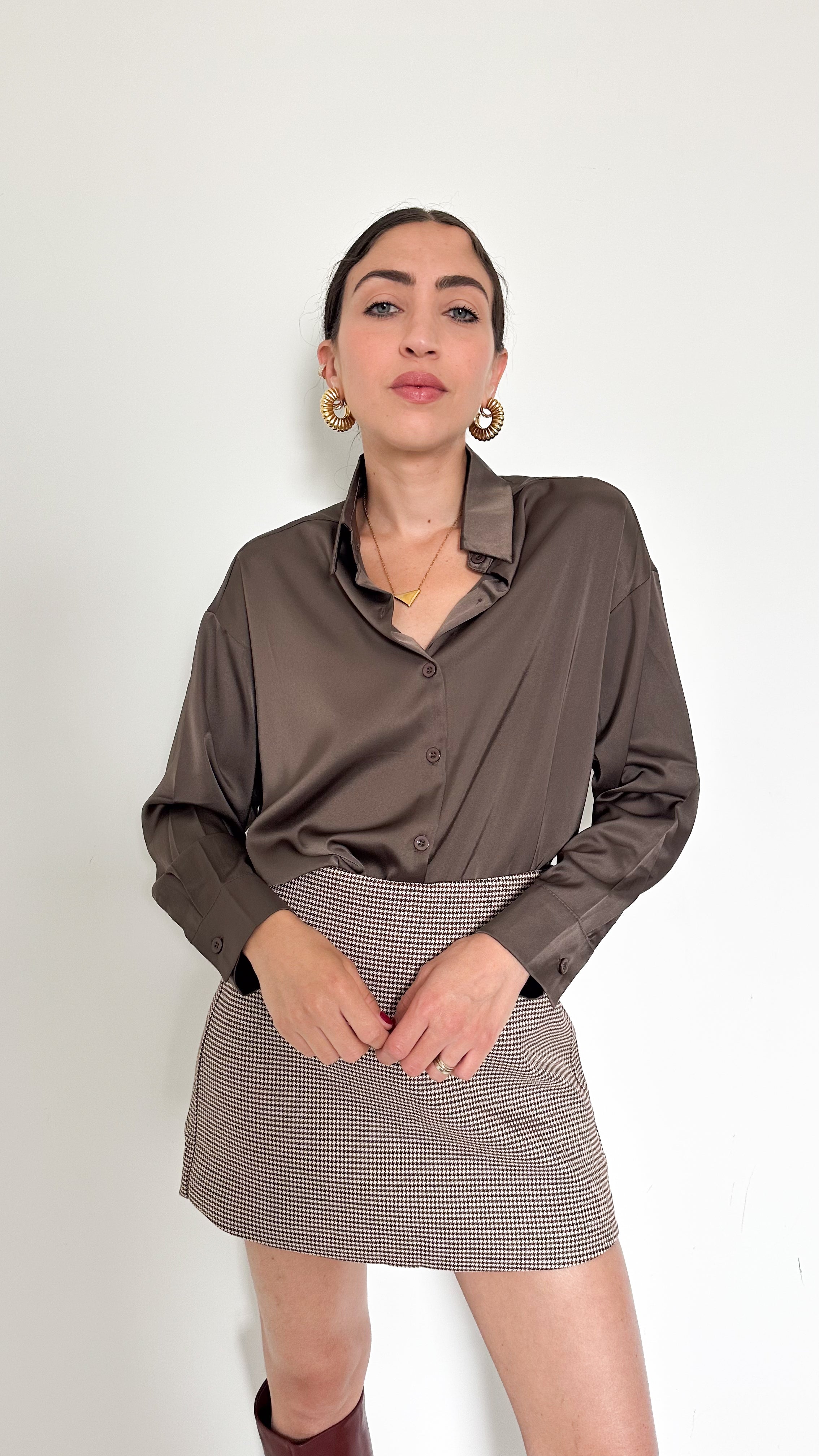 Camicia Marrone In Satin