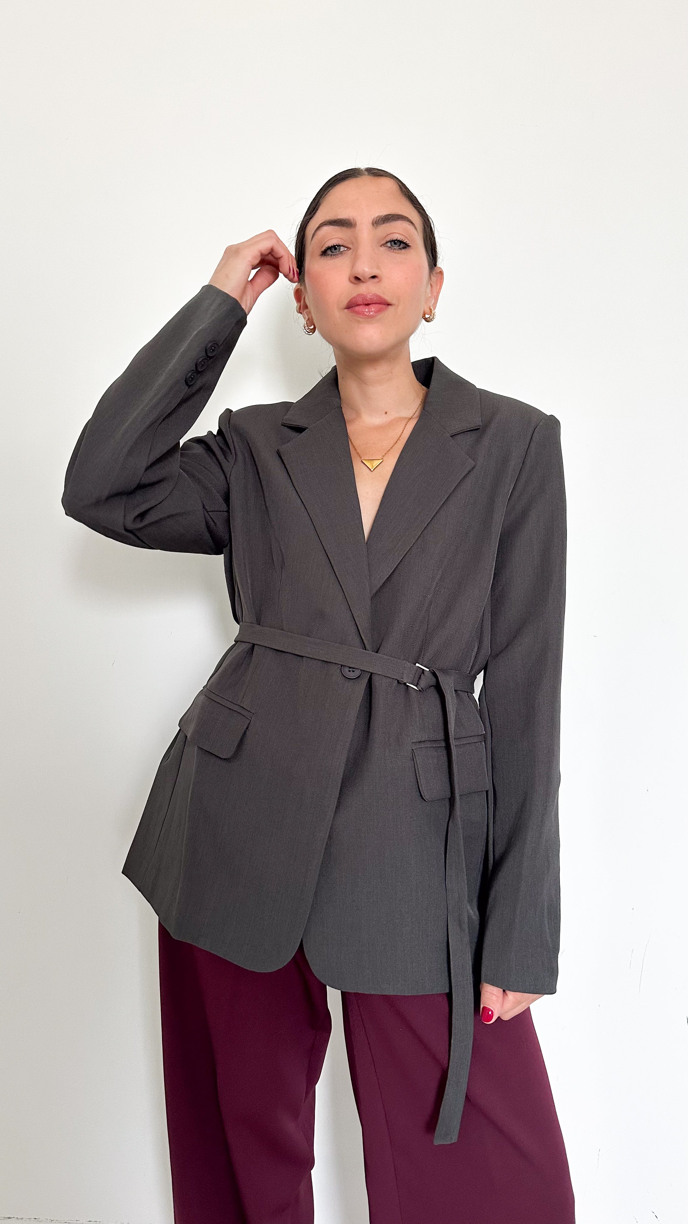Blazer Grigio Con Cintura