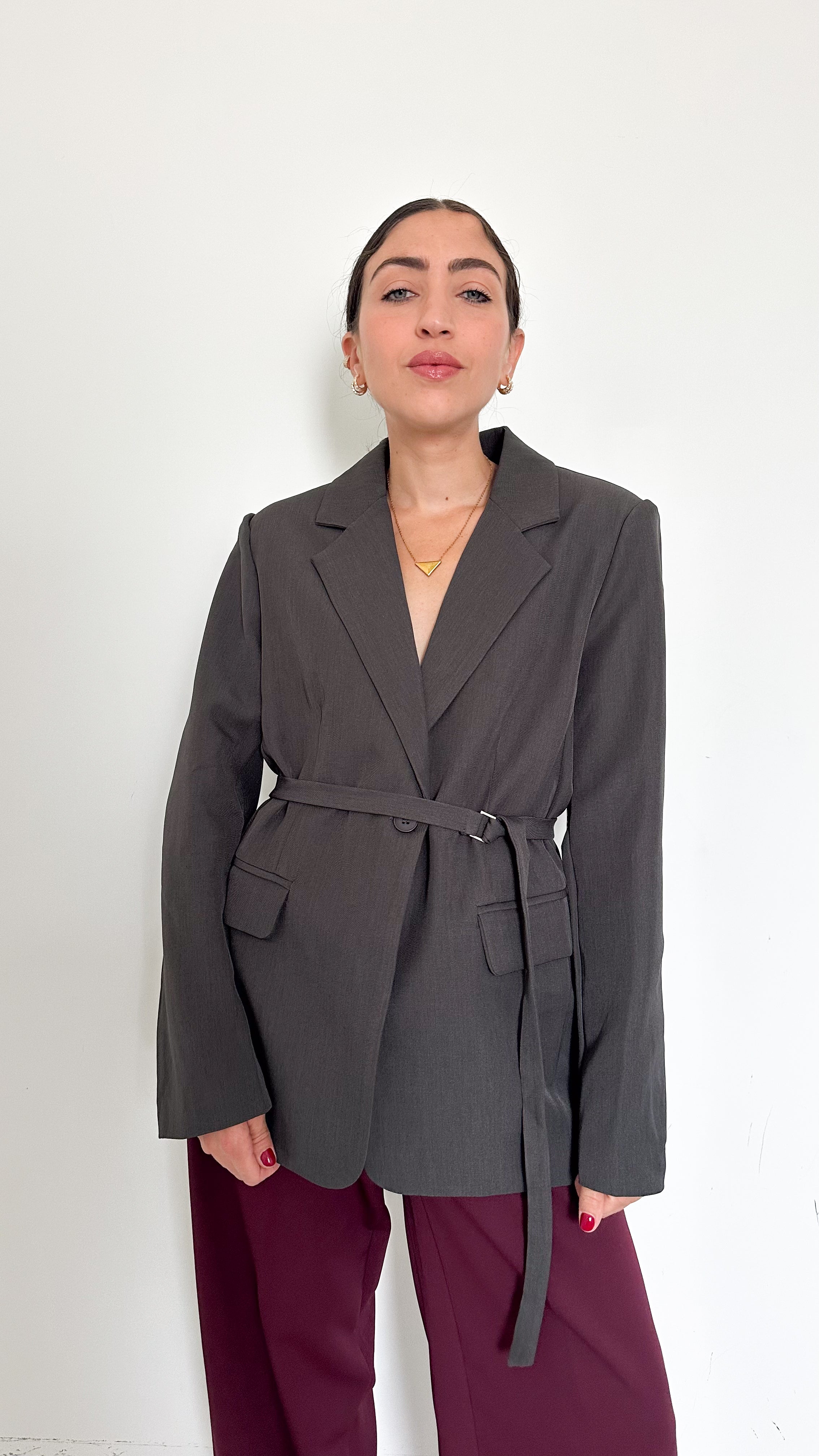 Blazer Grigio Con Cintura