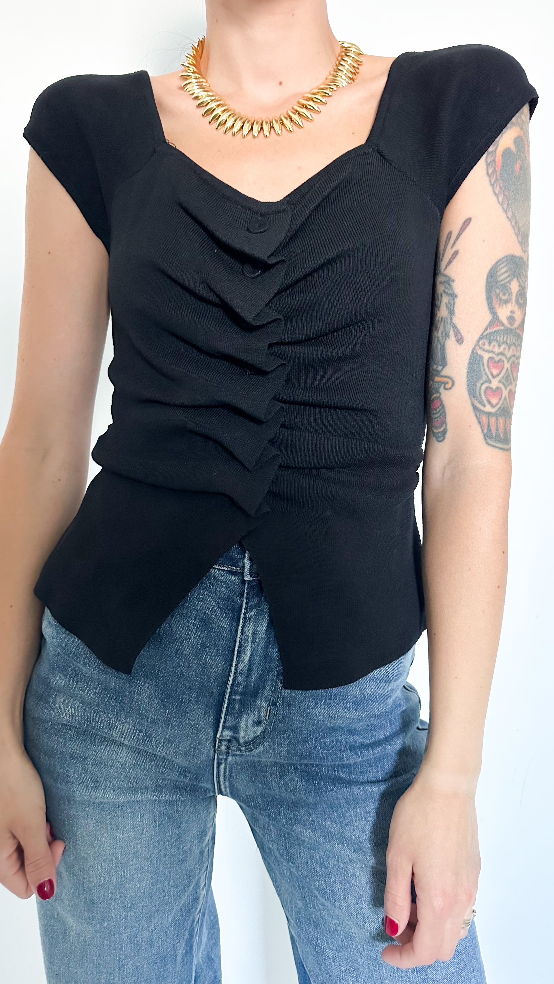 Top Nero Con Drappeggio