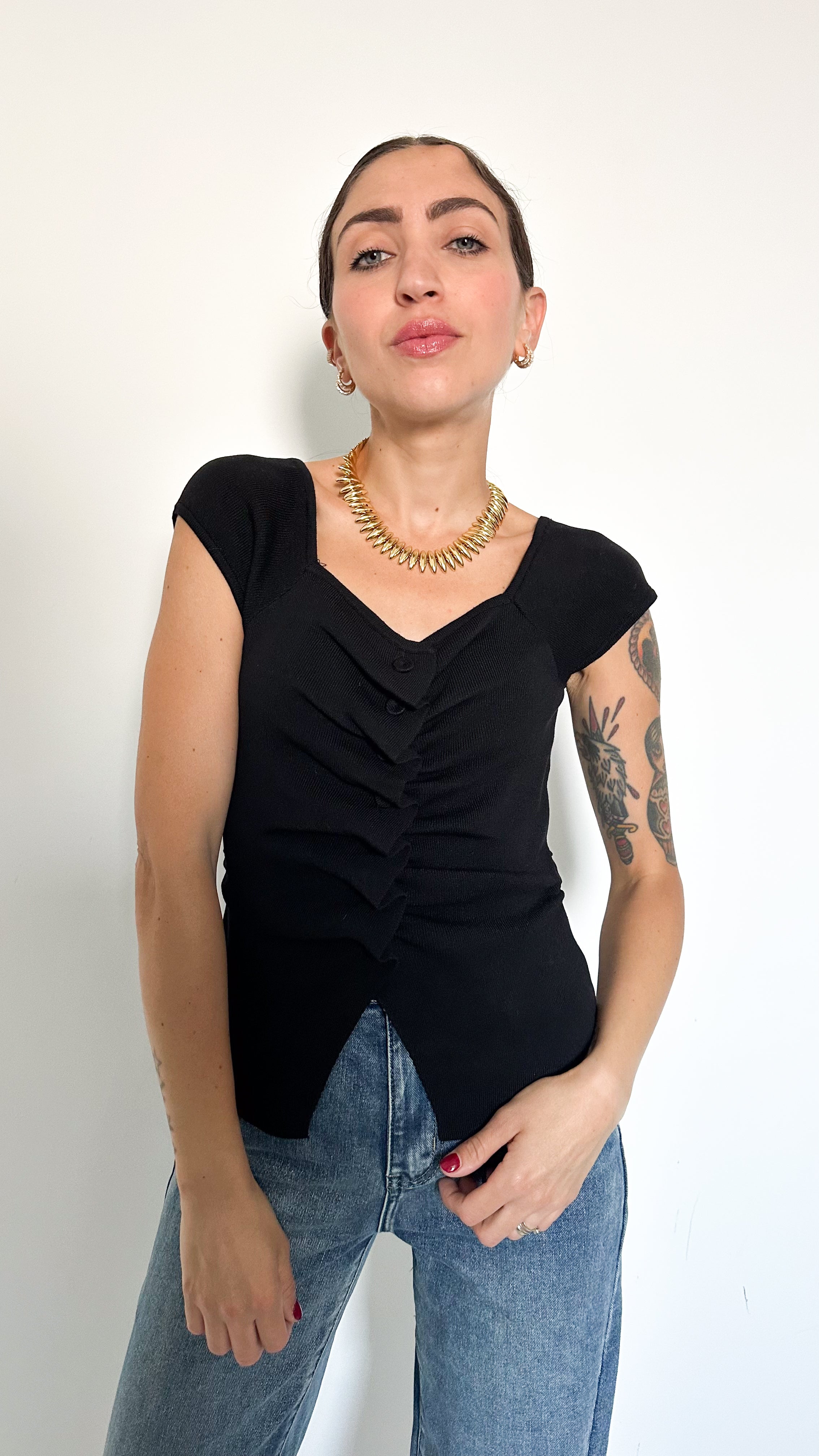 Top Nero Con Drappeggio