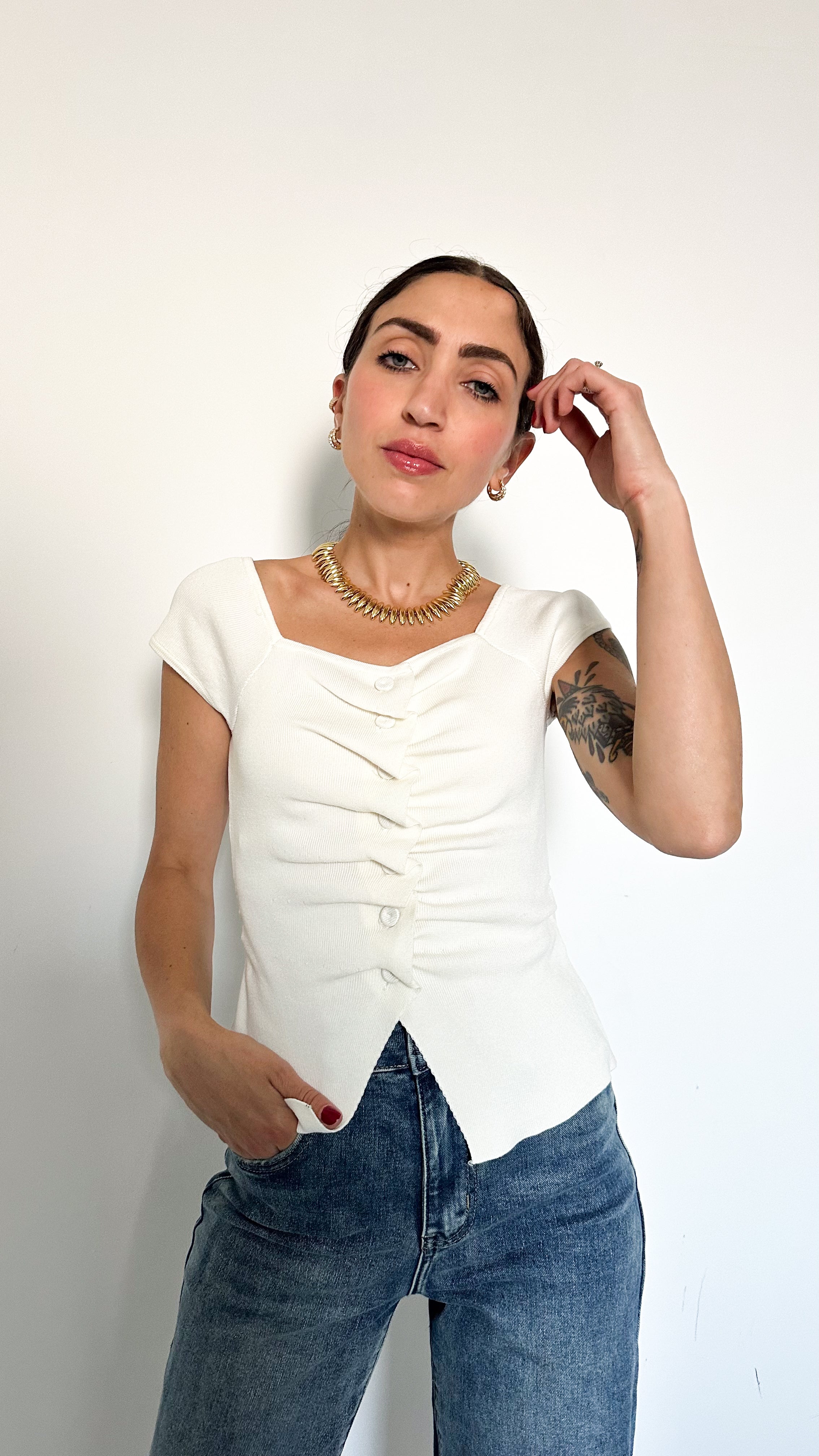 Top Bianco Con Drappeggio