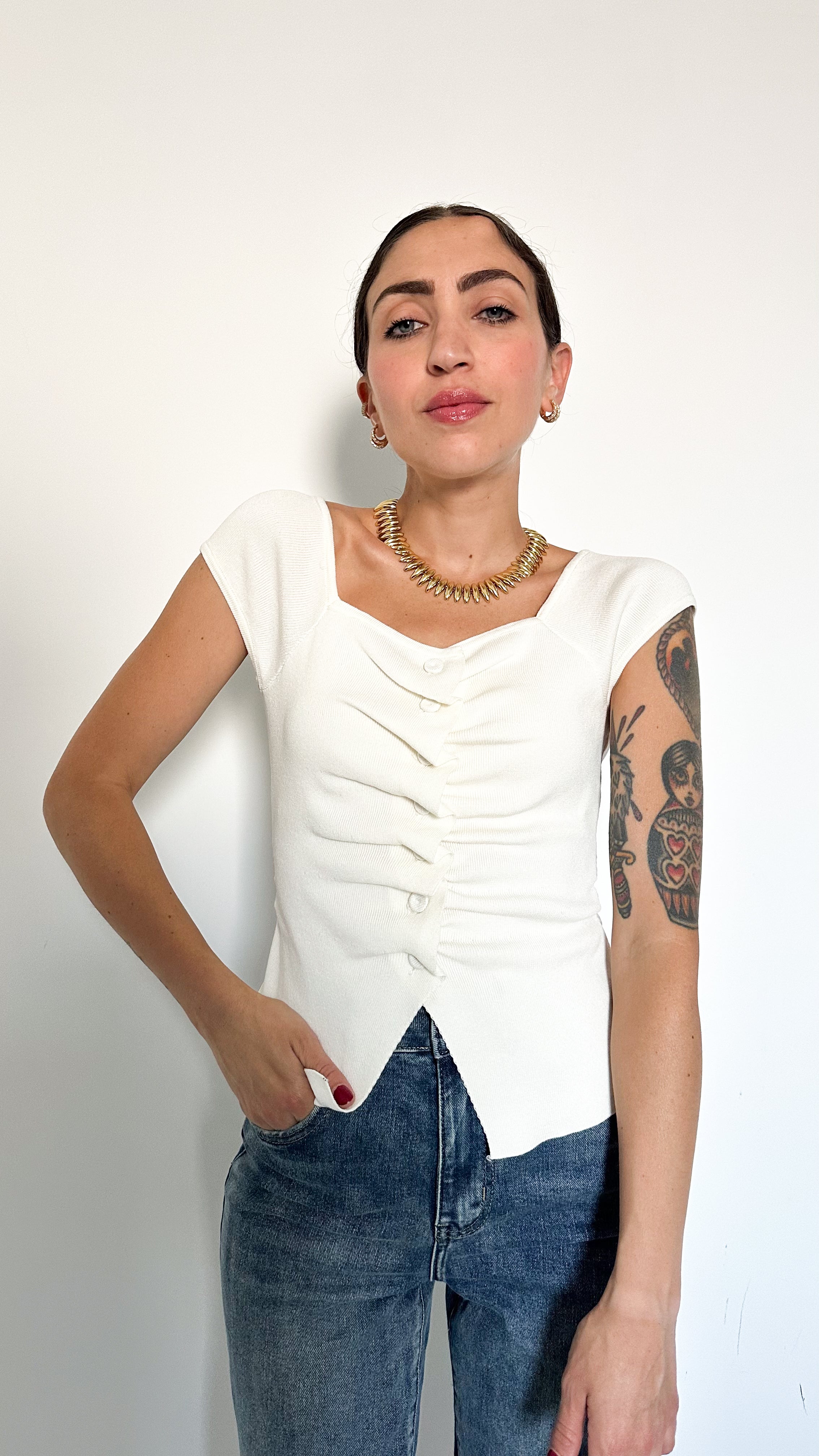 Top Bianco Con Drappeggio