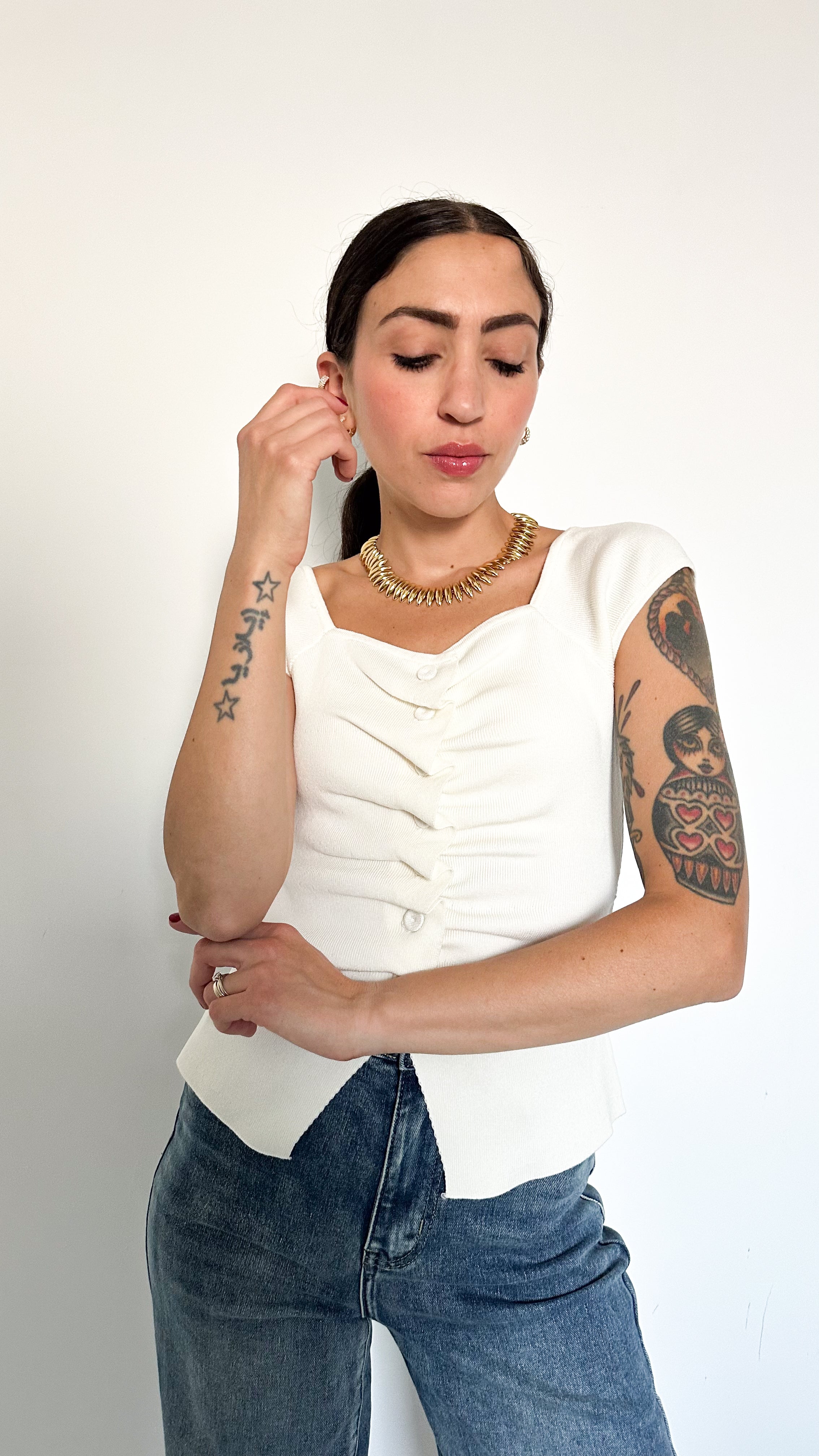 Top Bianco Con Drappeggio