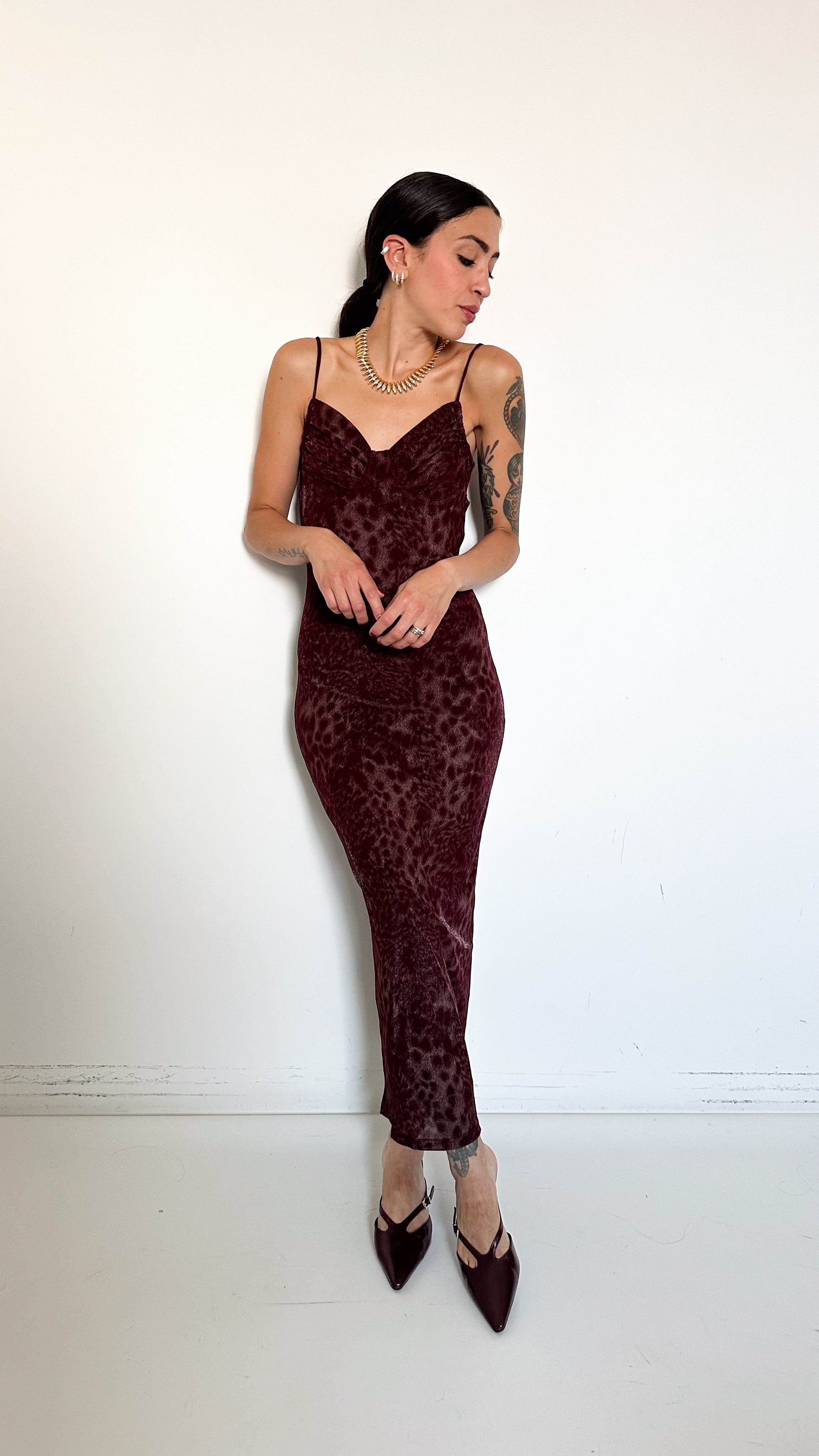 Vestito Bordeaux A Fantasia