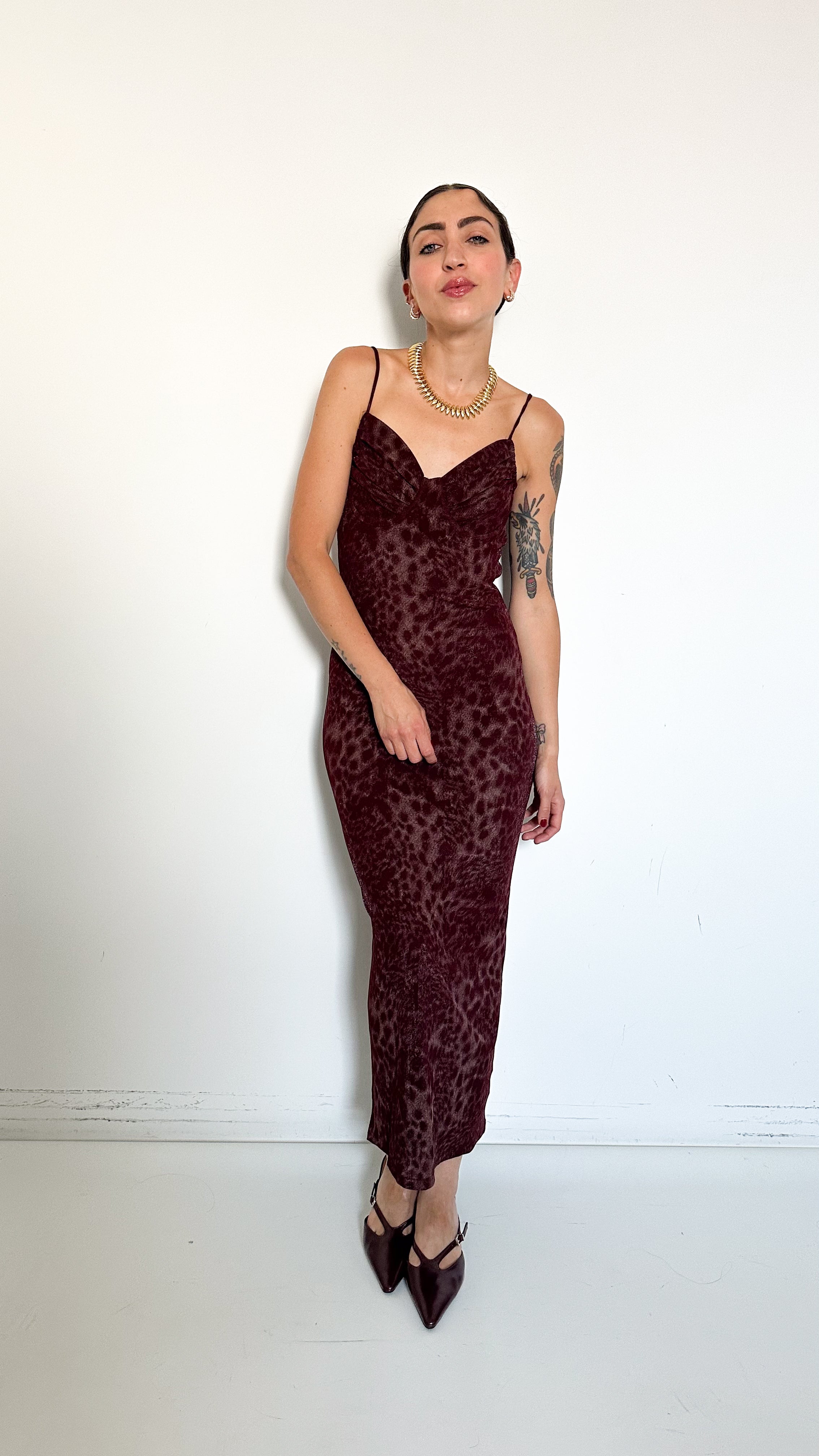 Vestito Bordeaux A Fantasia