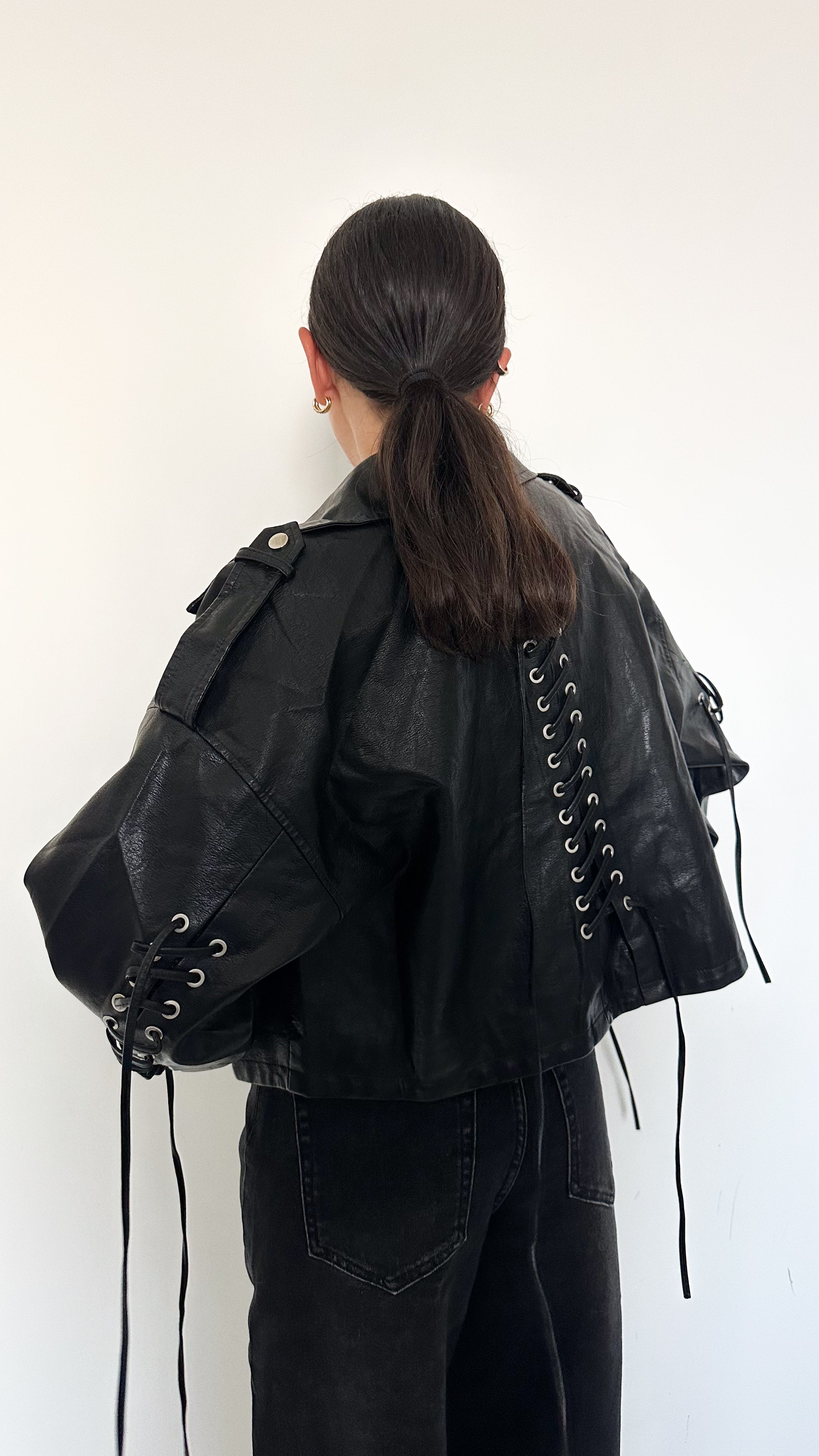 Giubbotto Biker Con Lacci Nero