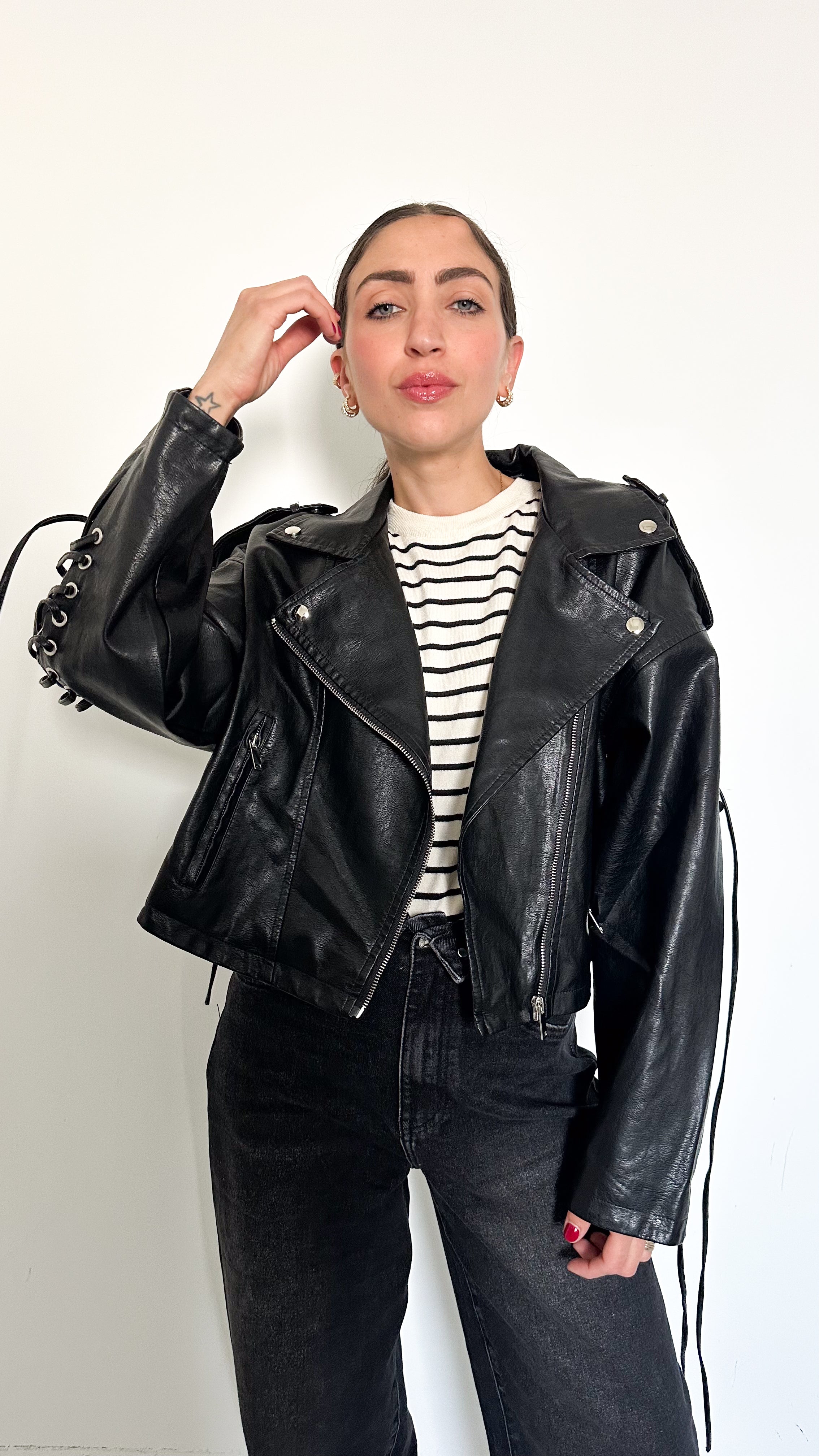 Giubbotto Biker Con Lacci Nero