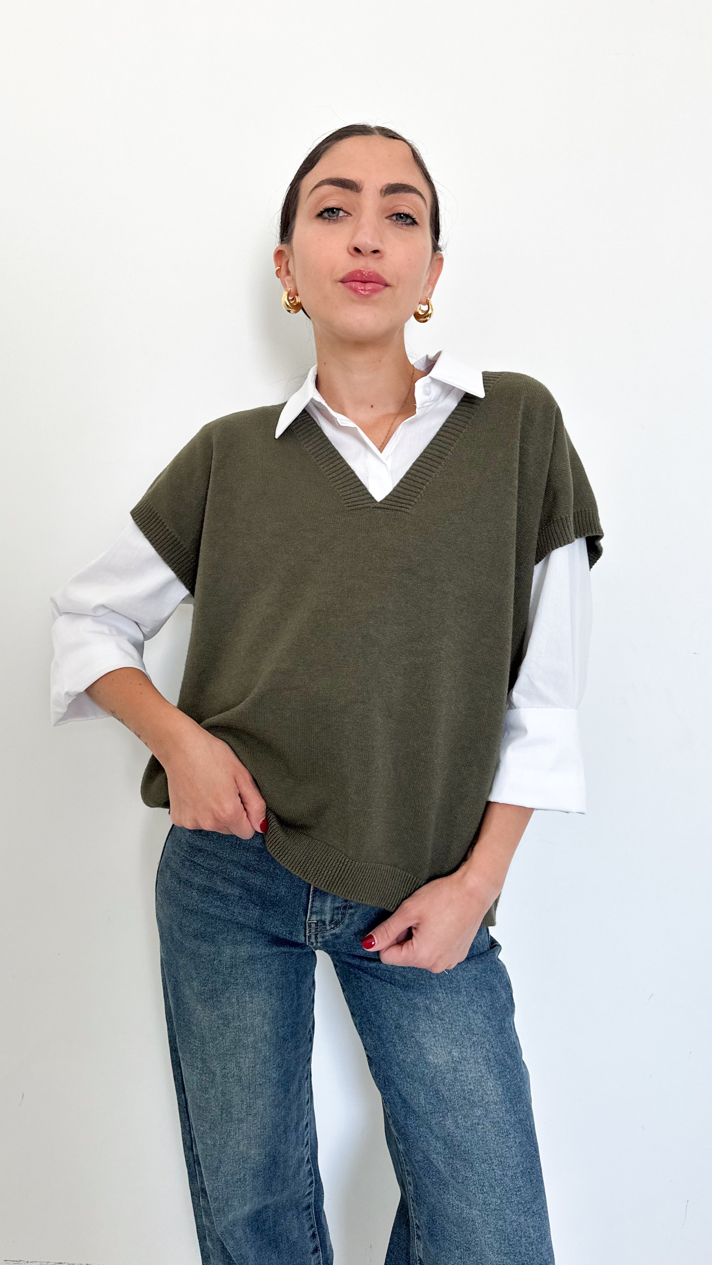 Gilet Verde Scollo A Punta