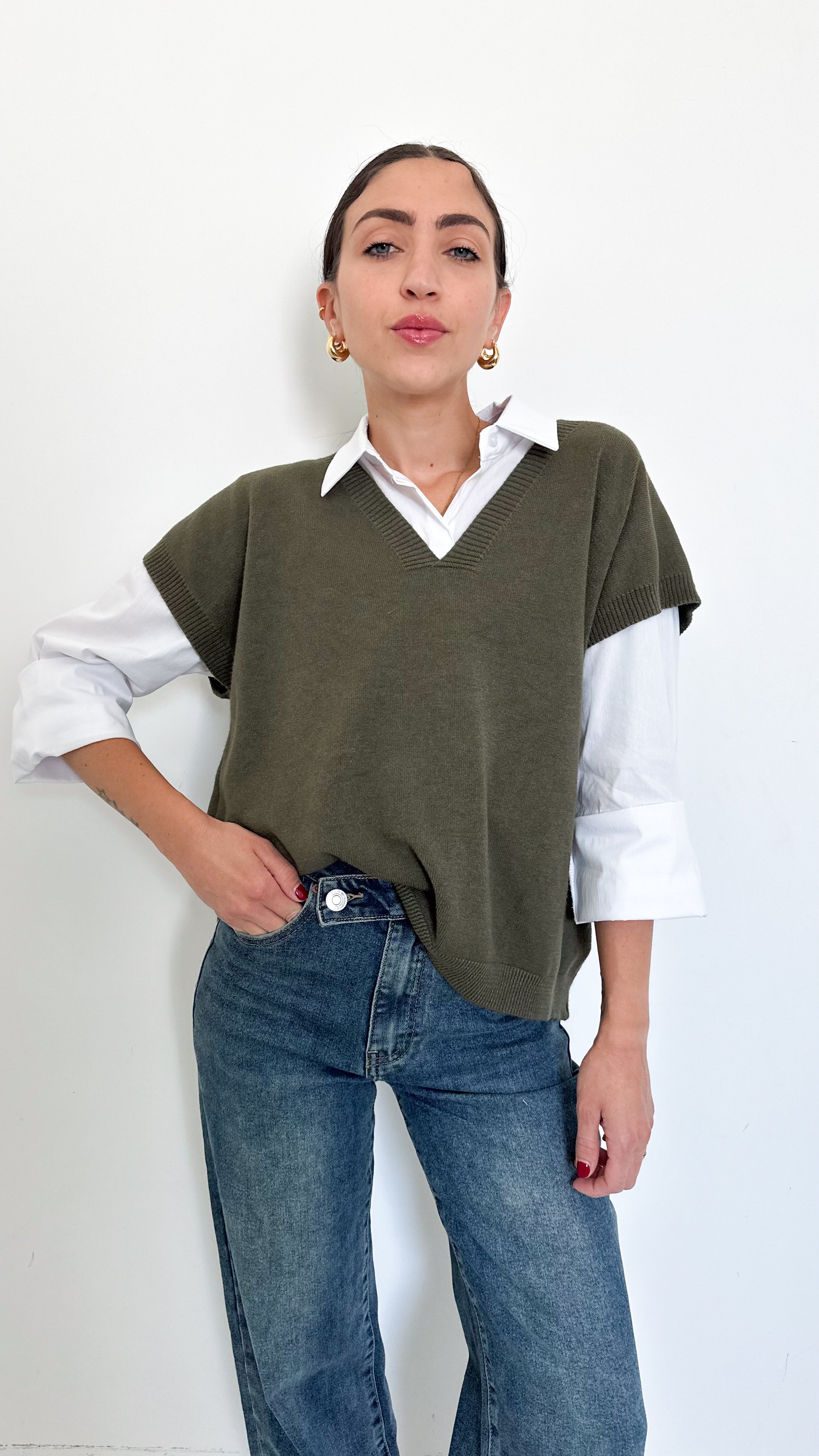 Gilet Verde Scollo A Punta