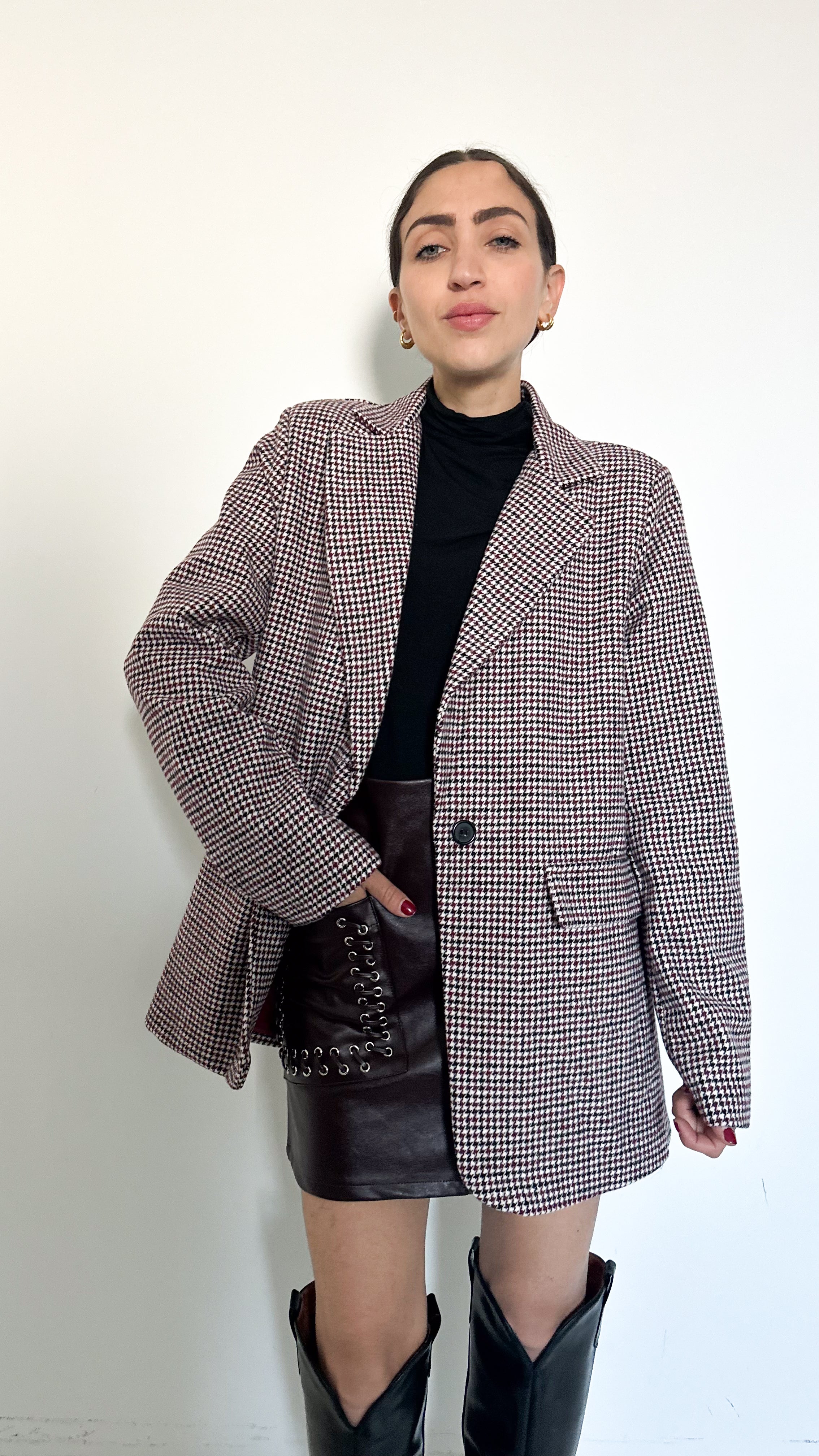 Blazer Pied de Poule Borgogna