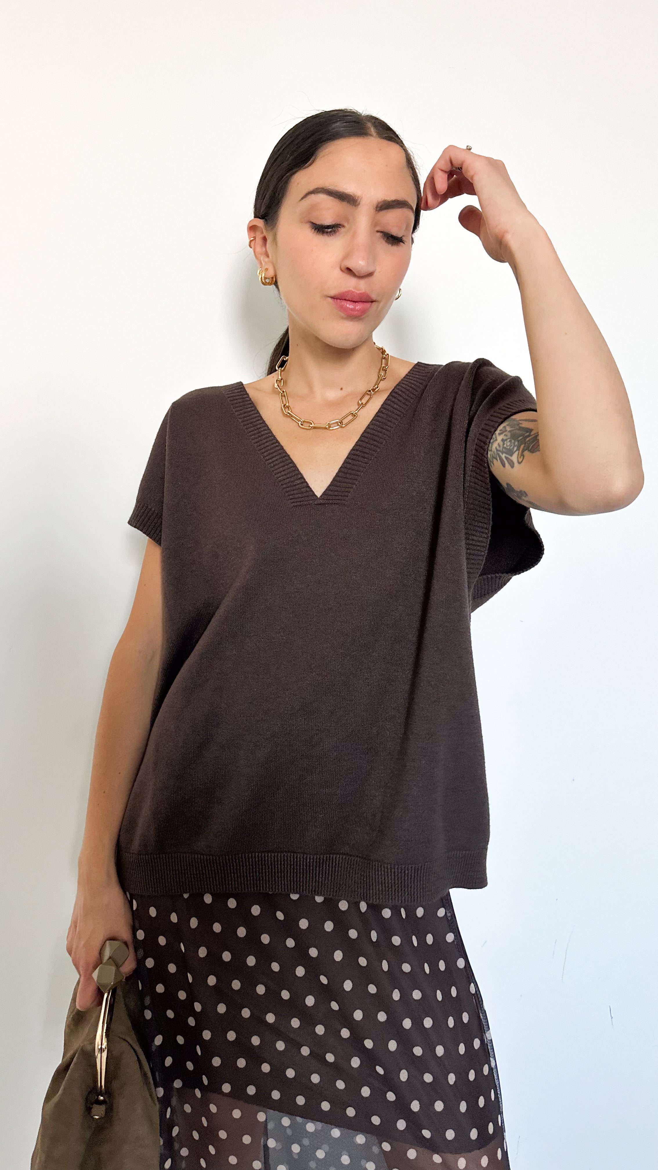Gilet Marrone Scollo A Punta