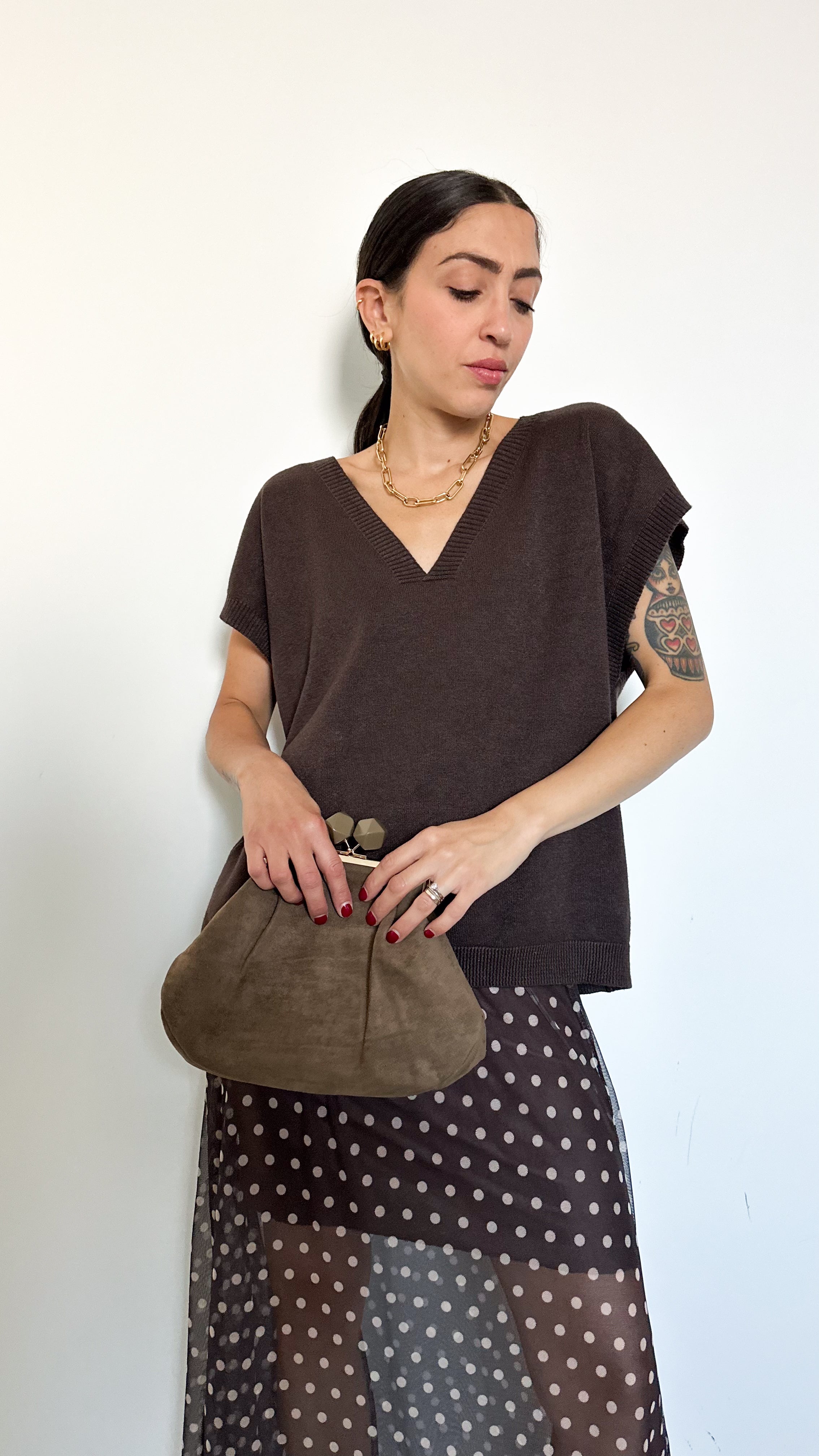 Gilet Marrone Scollo A Punta