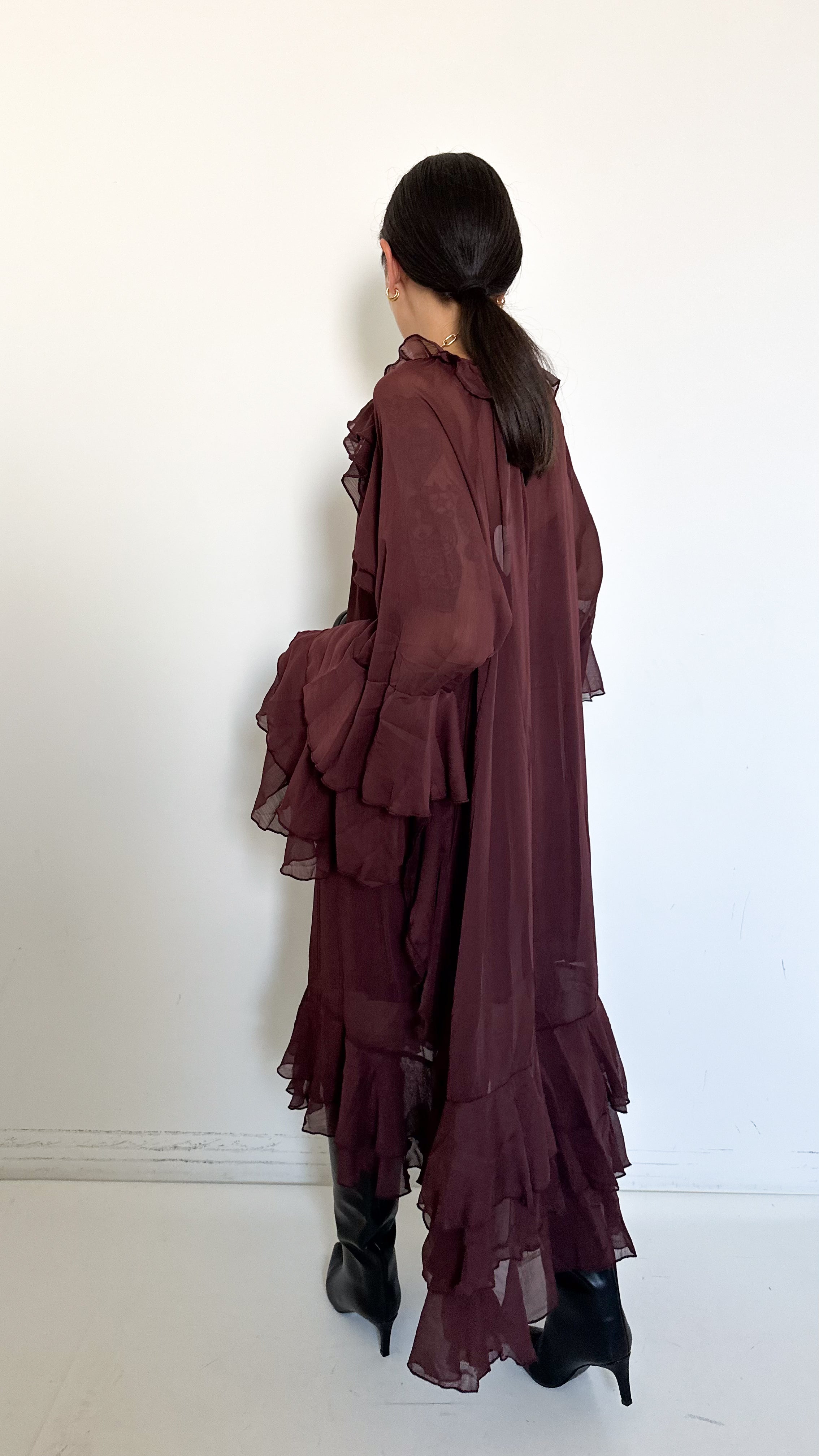 Vestito Bordeaux Con Rouches