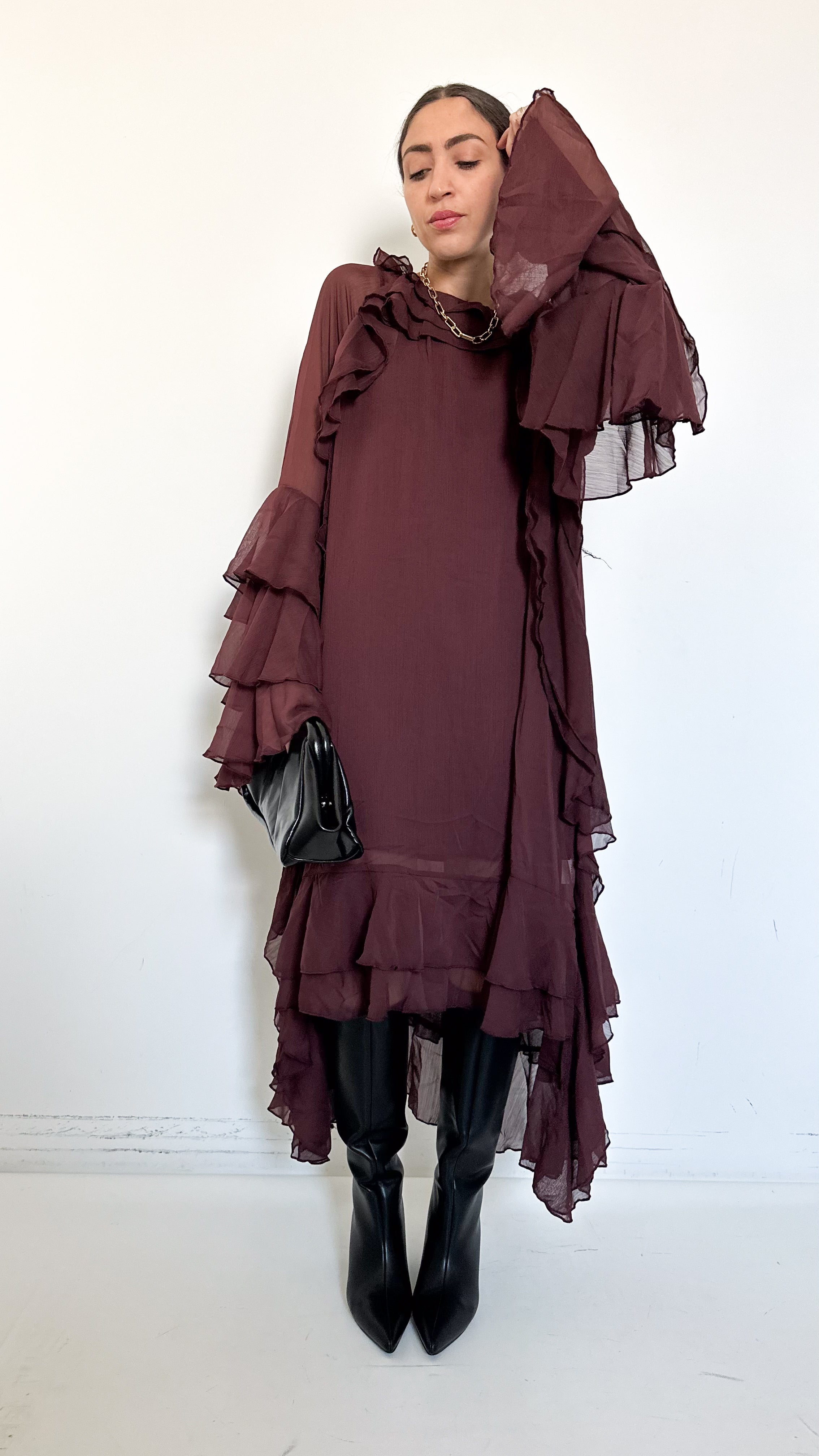 Vestito Bordeaux Con Rouches