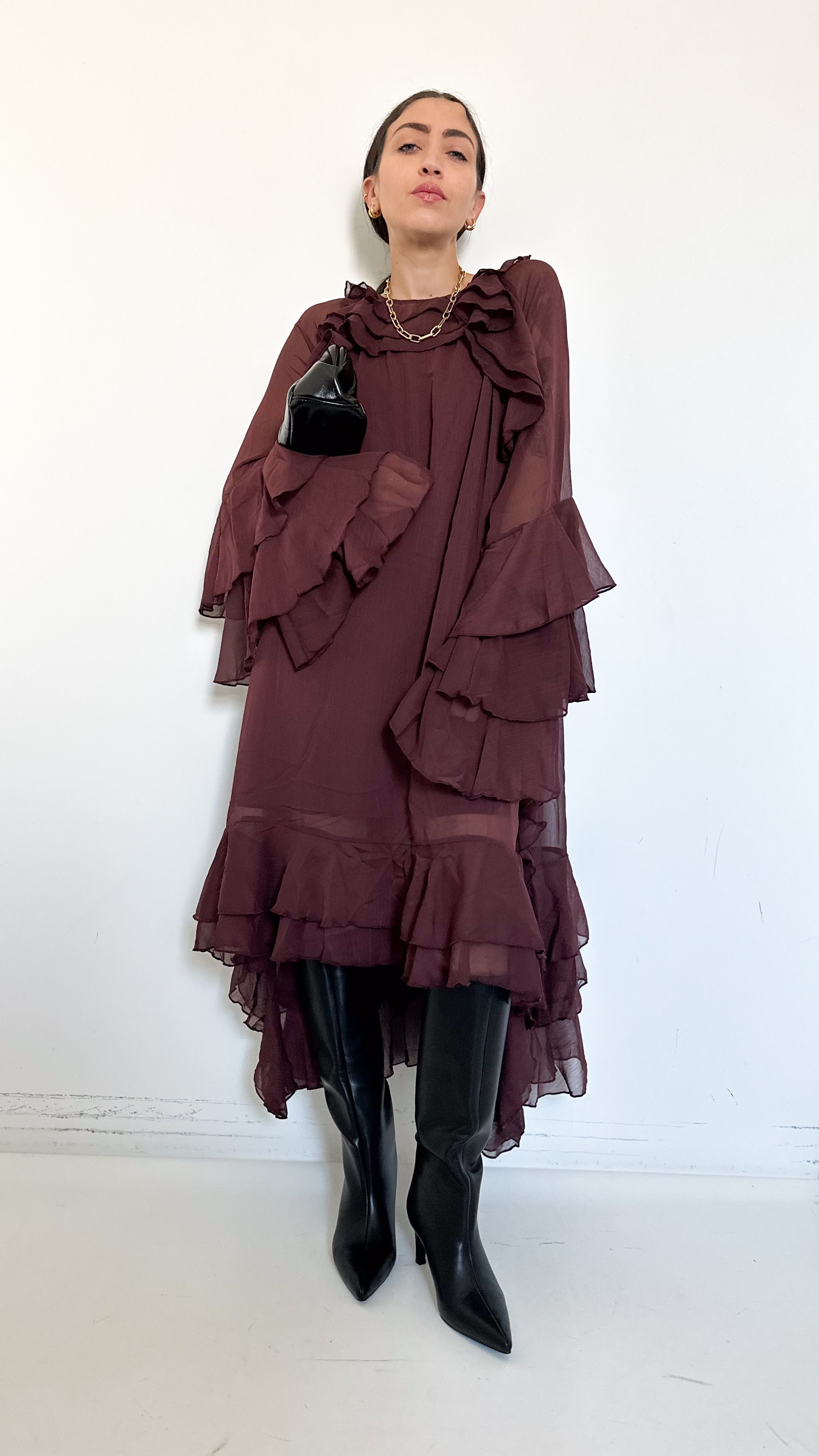 Vestito Bordeaux Con Rouches