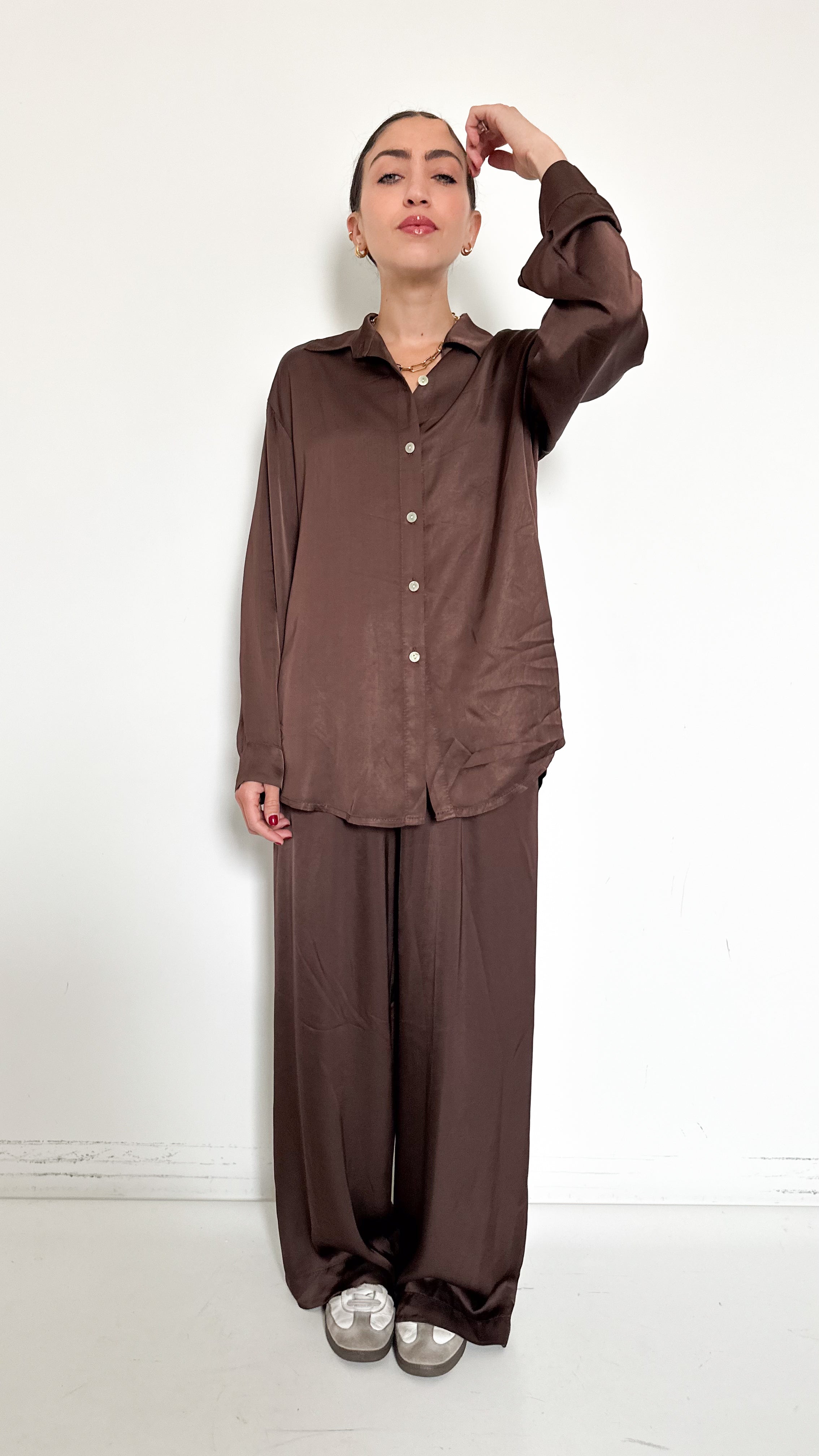 Coordinato In Satin Marrone