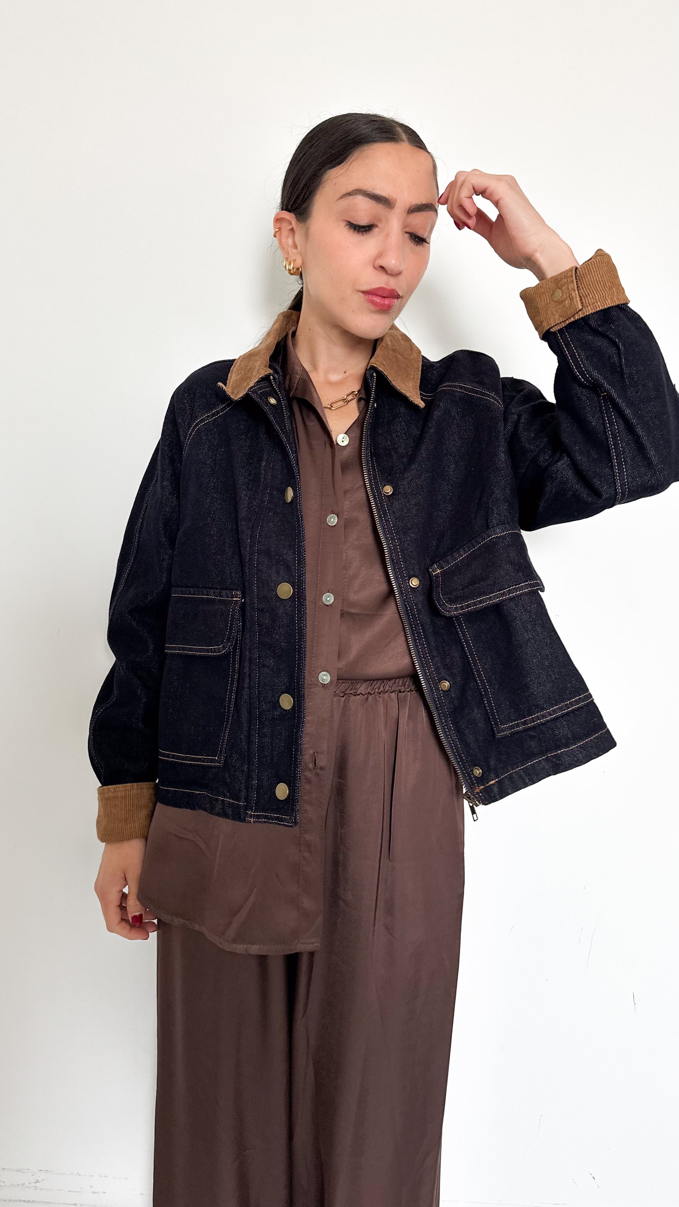 Giacca In Denim Con Dettagli Effetto Camoscio