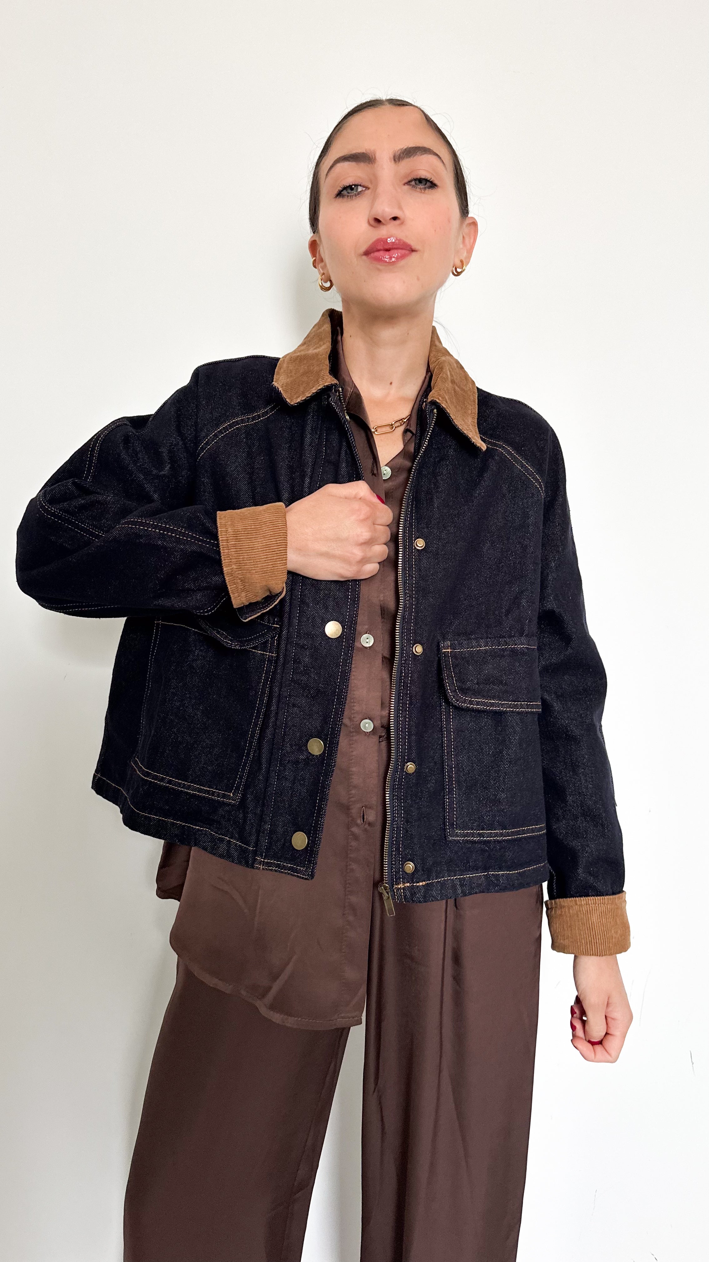 Giacca In Denim Con Dettagli Effetto Camoscio