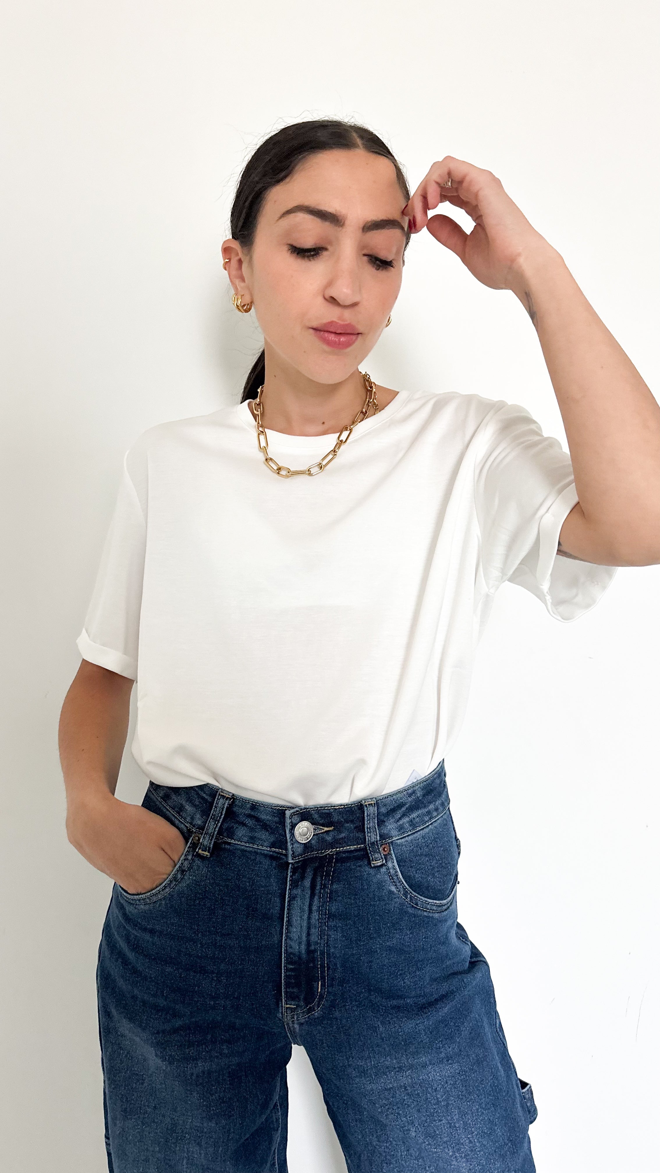 T-Shirt Bianca Con Risvolto