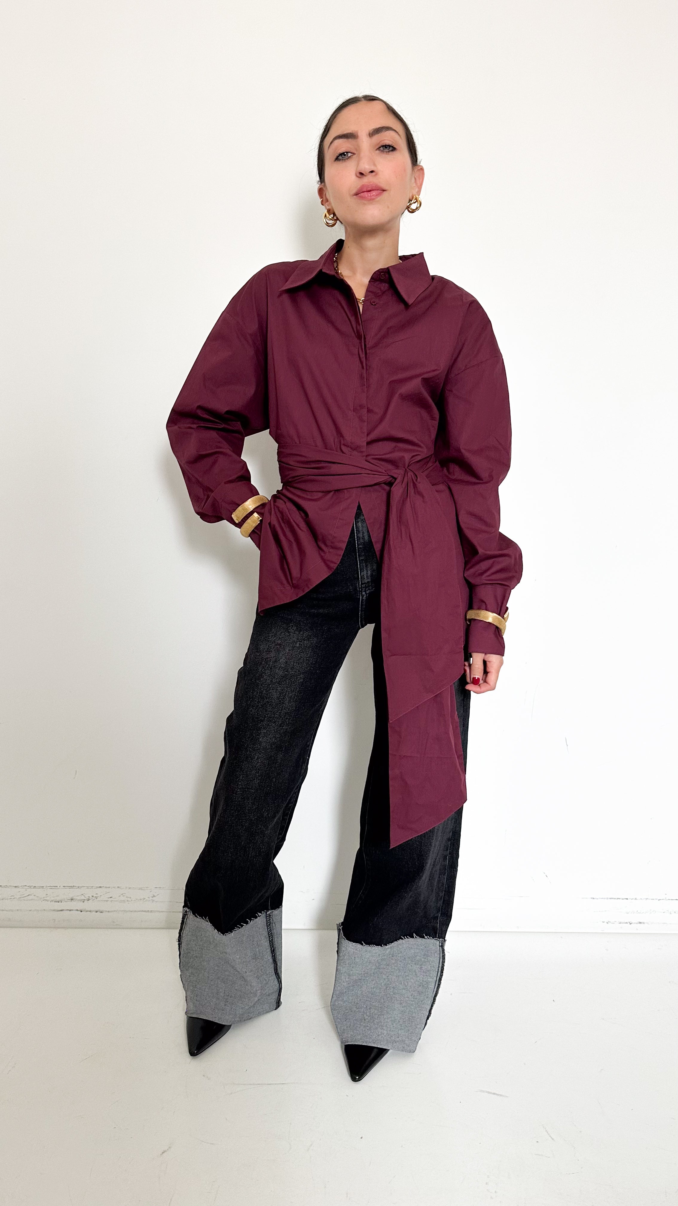 Jeans Wide Baggy Con Risvolto