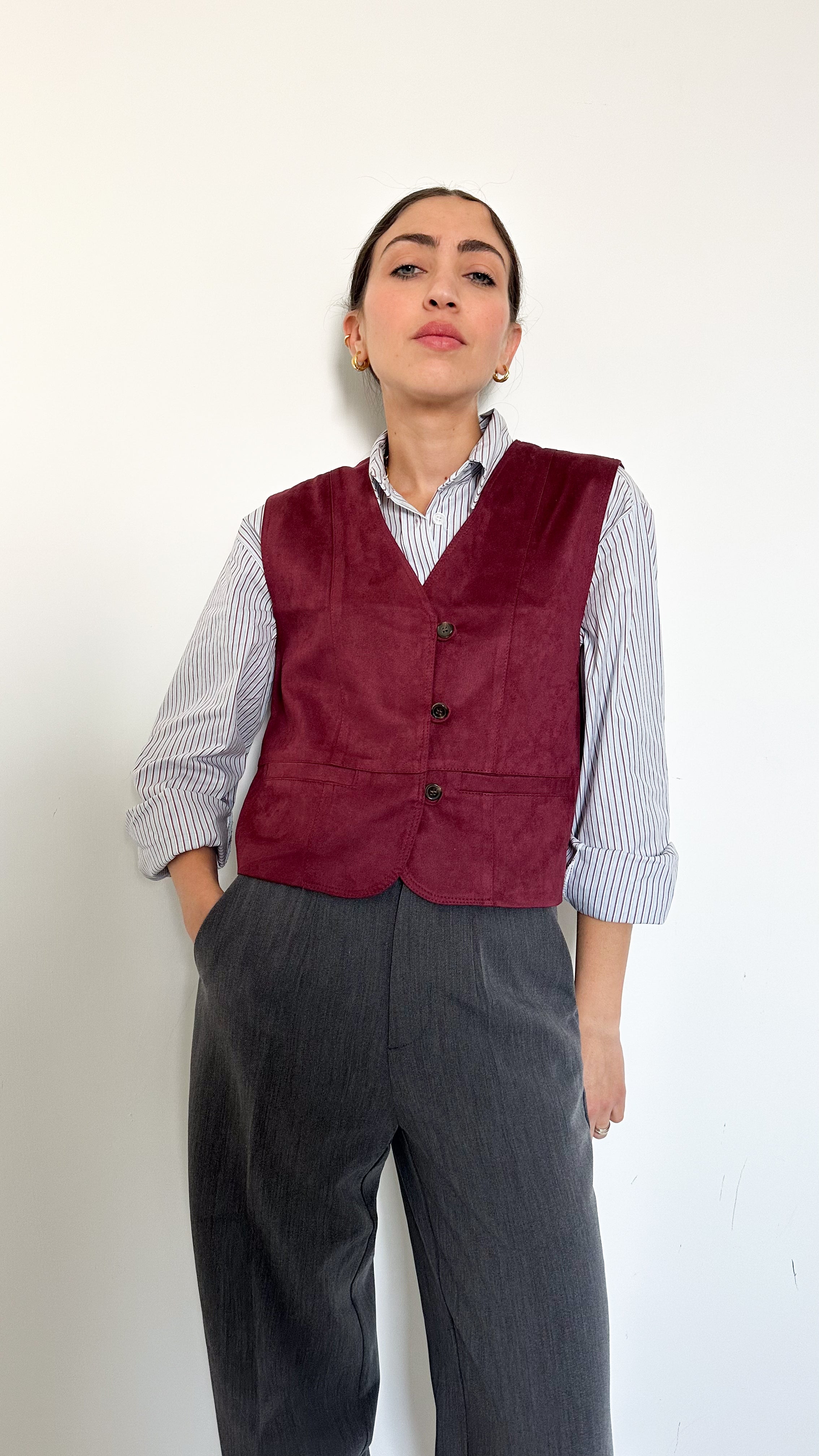 Gilet Bordeaux Effetto Scamosciato