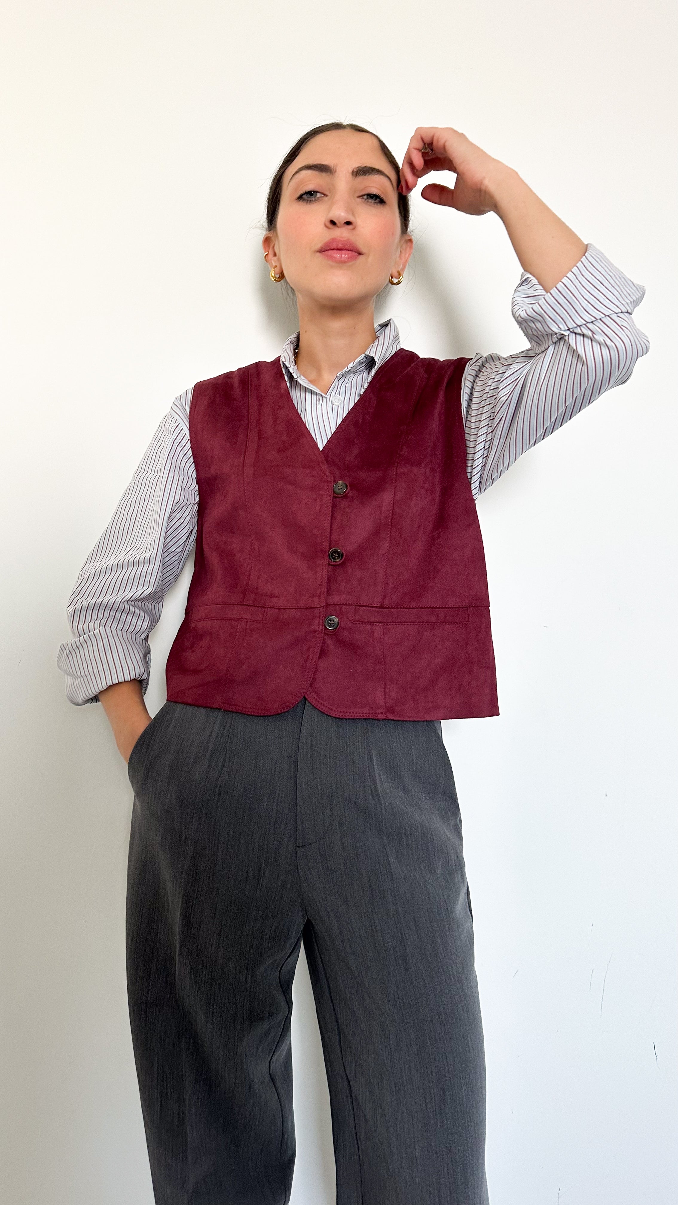 Gilet Bordeaux Effetto Scamosciato