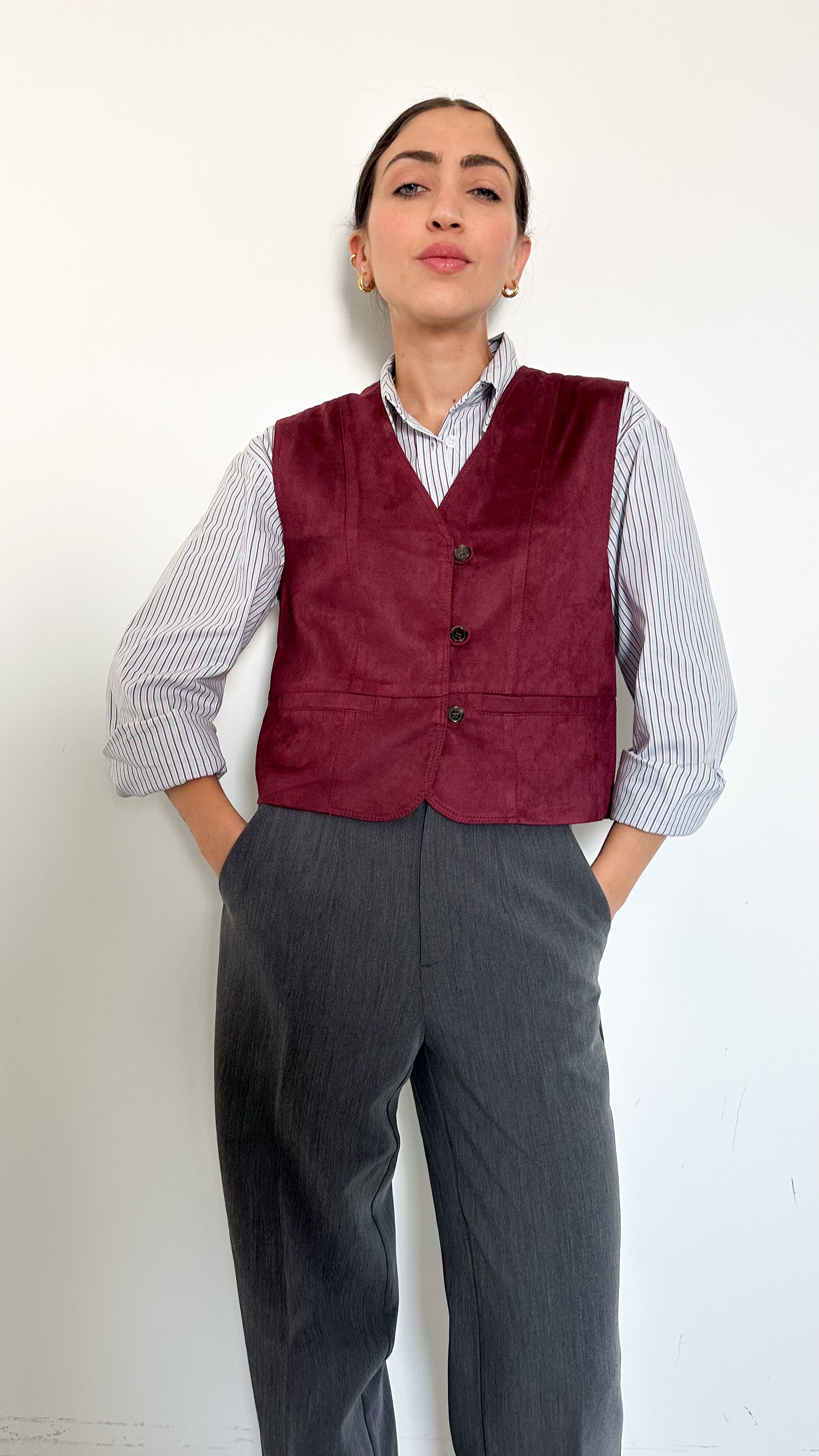 Gilet Bordeaux Effetto Scamosciato