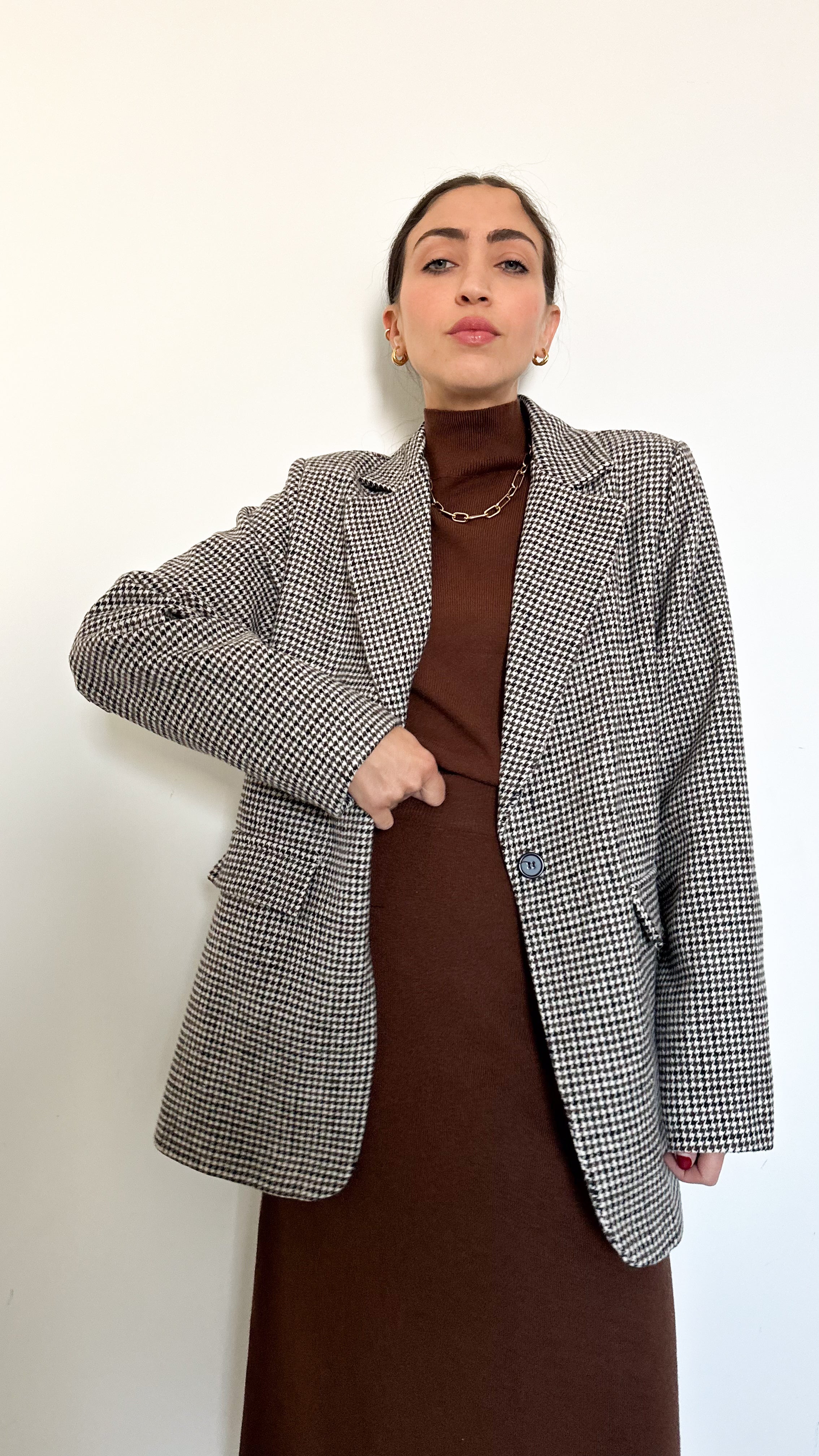 Blazer Pied de Poule Marrone