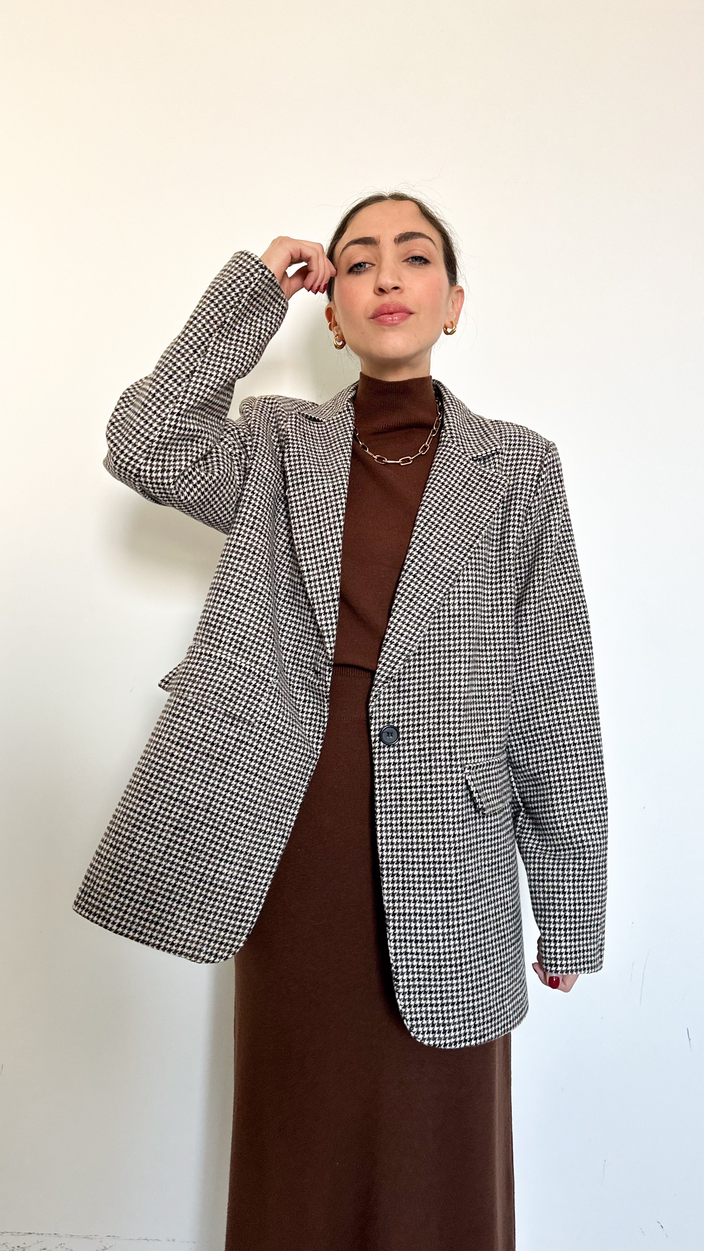 Blazer Pied de Poule Marrone