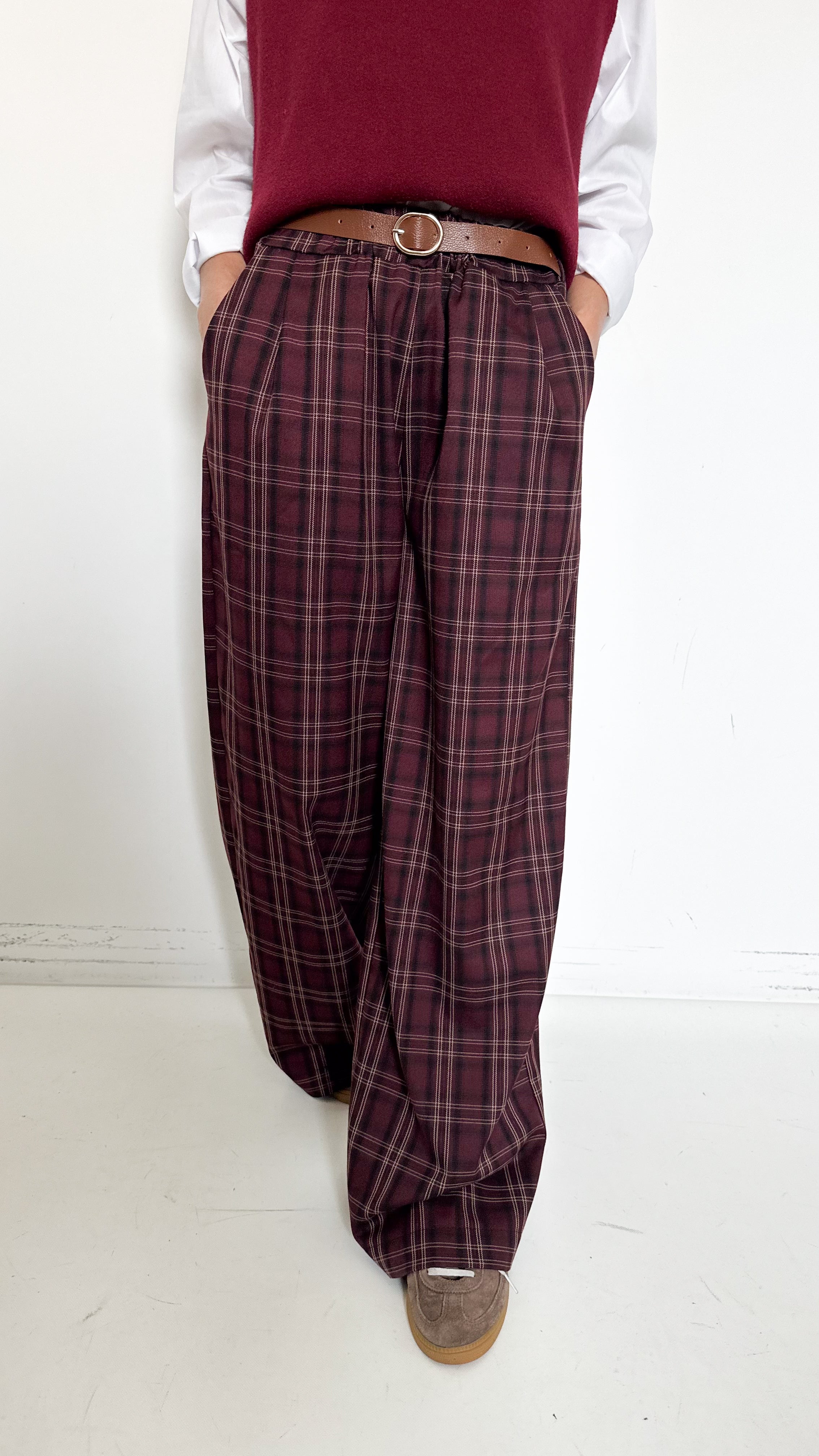 Pantaloni Bordeaux A Quadri
