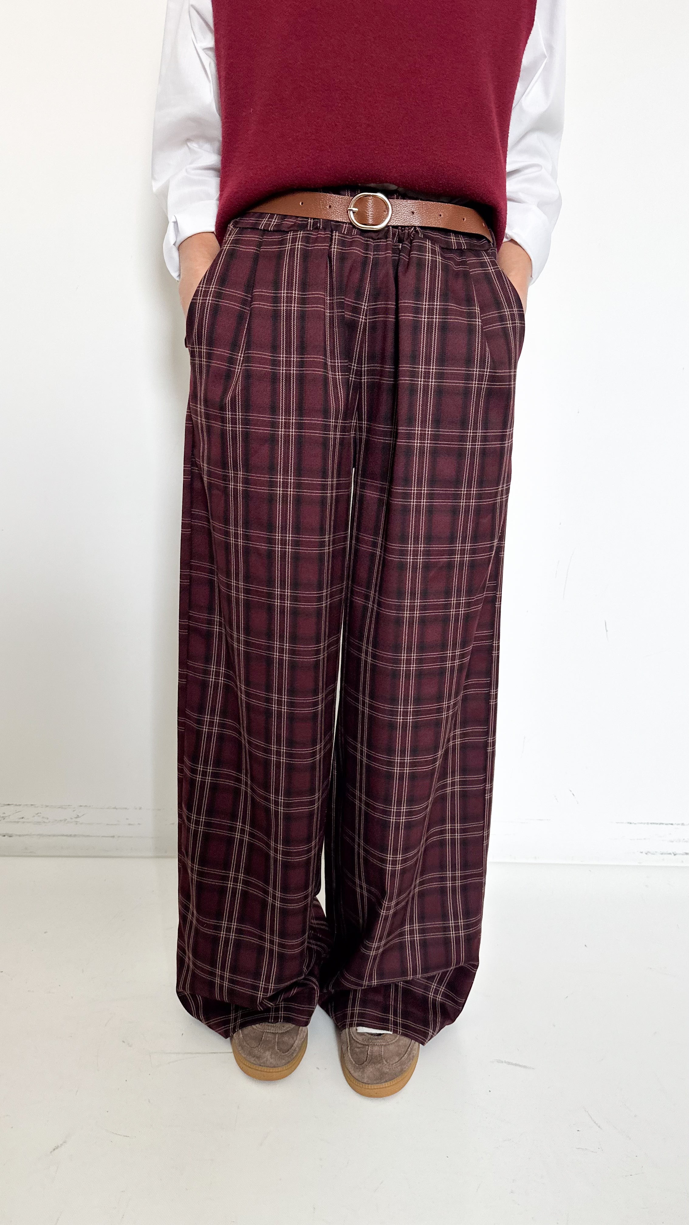 Pantaloni Bordeaux A Quadri
