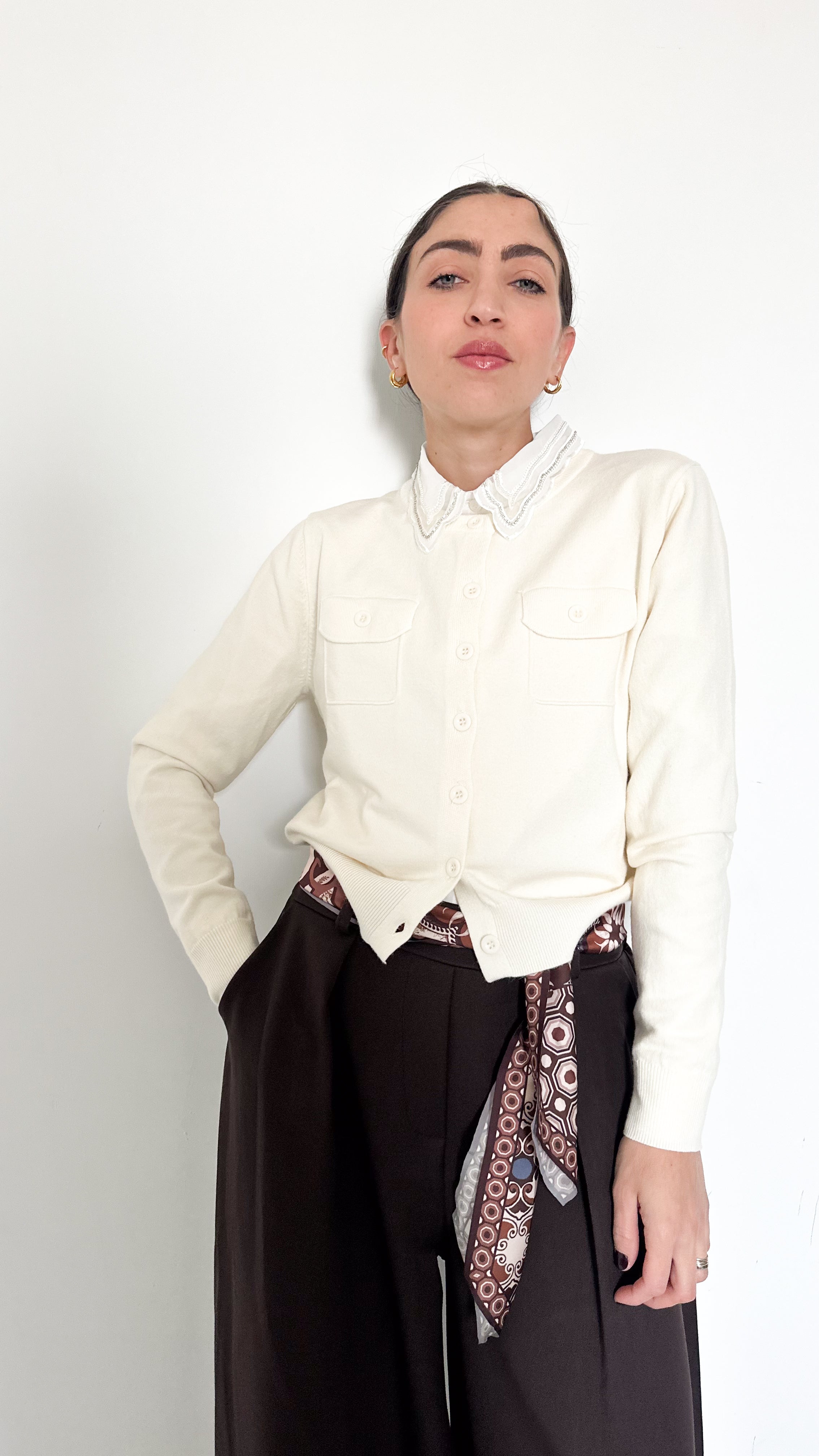 Cardigan Con Tasche Panna