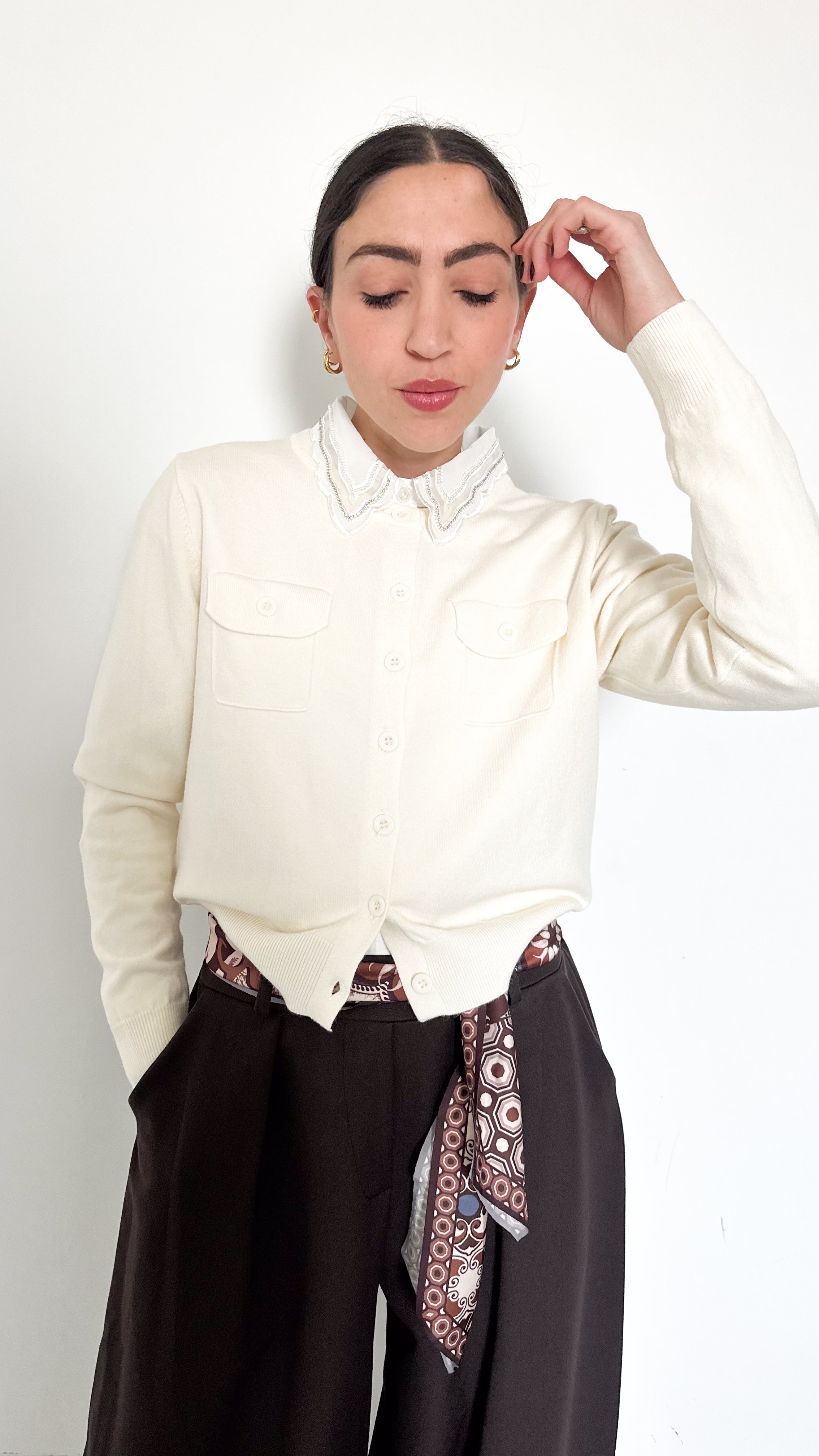 Cardigan Con Tasche Panna